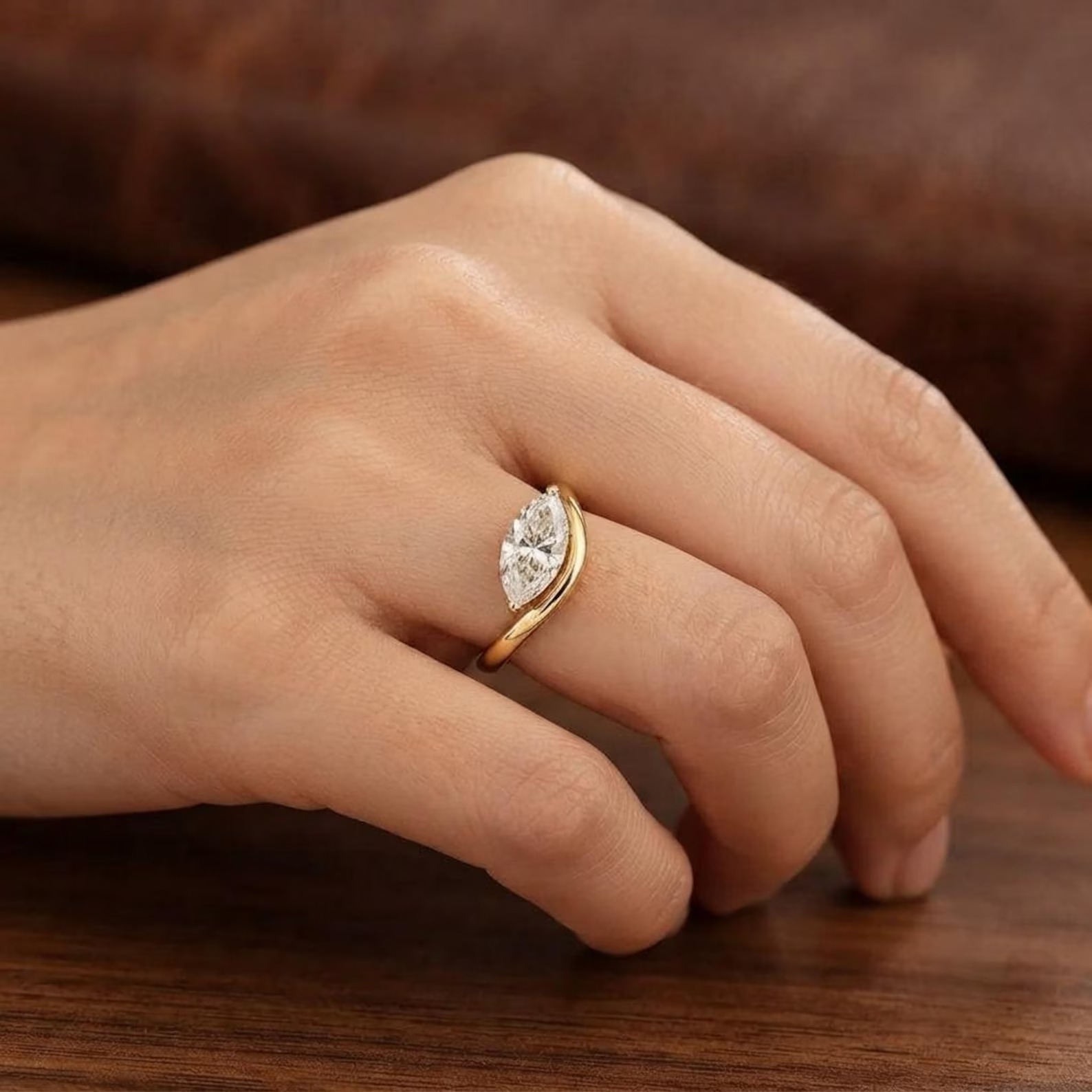 Marquise Moissanite Ring: East-West Sterling Silver Signet, Way Diamond Wedding Ring, Gift For Her