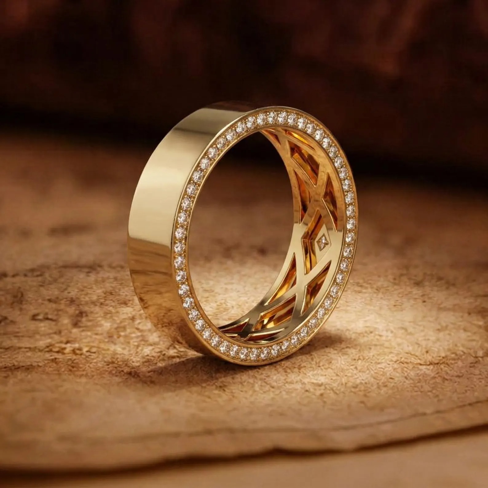 Mens Diamond Wedding Band, Hidden Halo Ring For Men, Lab Grown Diamond Band, Wide Gold Wedding Ring, Luxury Mens Ring