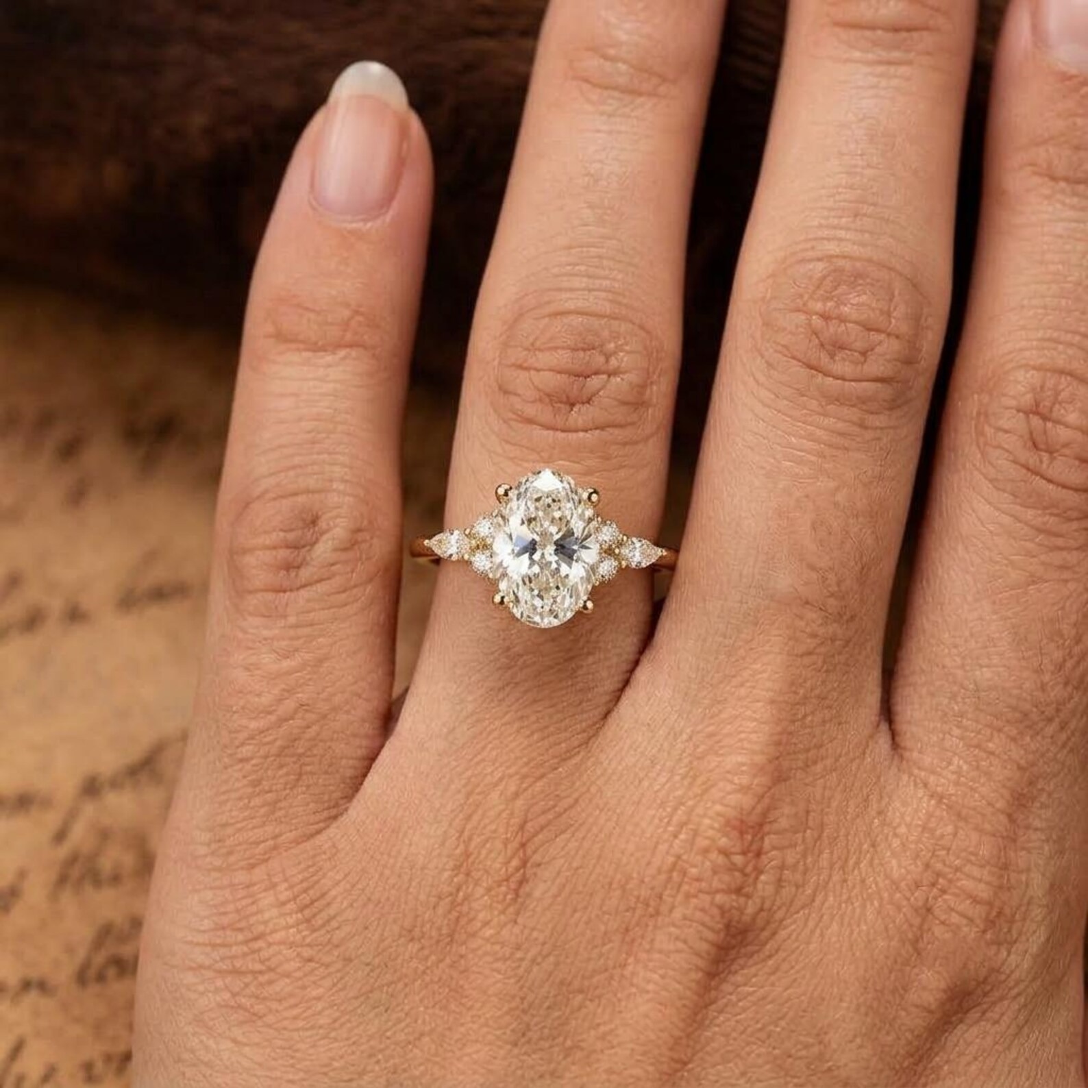 Oval Moissanite Engagement Ring, Vintage Gold Ring, Oval Solitaire Ring, Dainty Promise Ring, Handmade Bridal Ring, Gift for Her