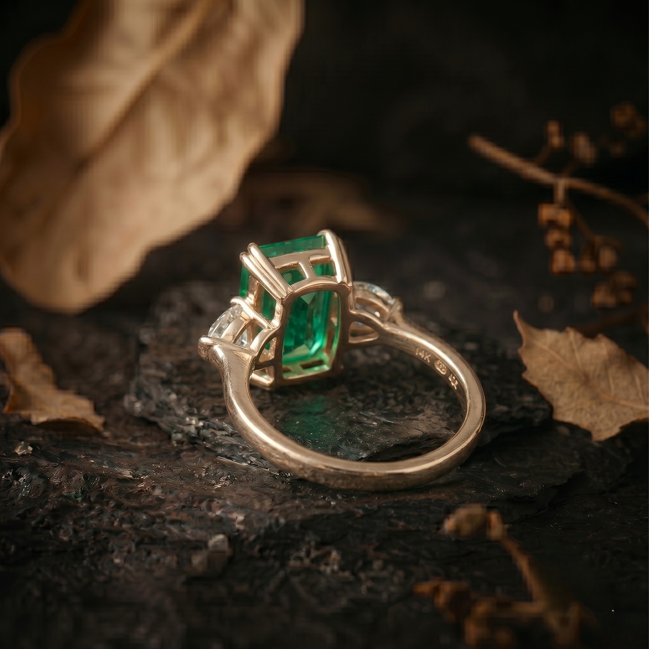 Emerald Cut Emerald Engagement Ring, May Birthstone Jewelry, 14k Gold Moissanite 3 Stone Promise Wedding Jewelry, Anniversary Birthday Gift