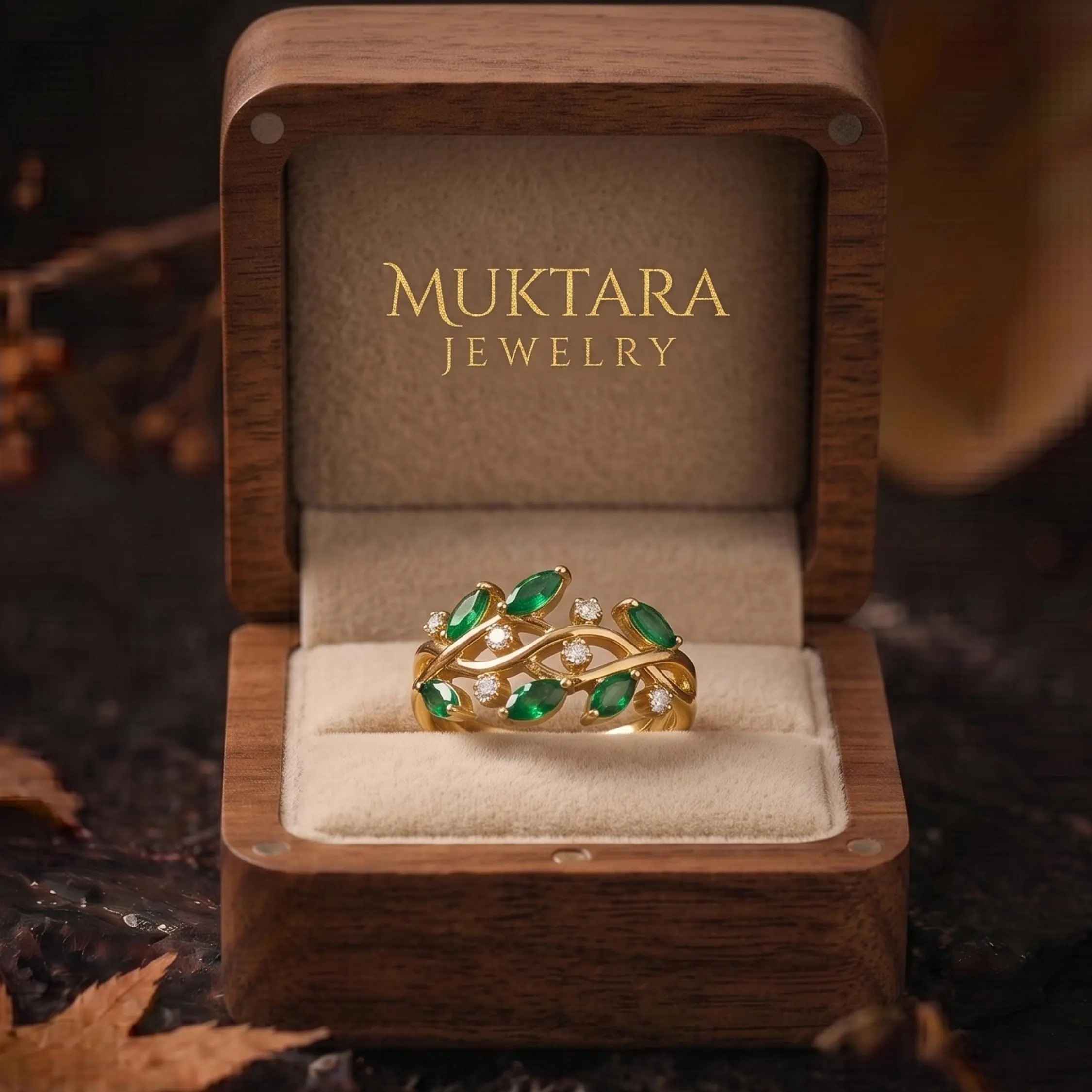 Unique Marquise Cut Emerald Engagement Ring/May Birthstone Nature Inspired Leaf Ring/Moissanite Promise Anniversary Birthday Gift For Women