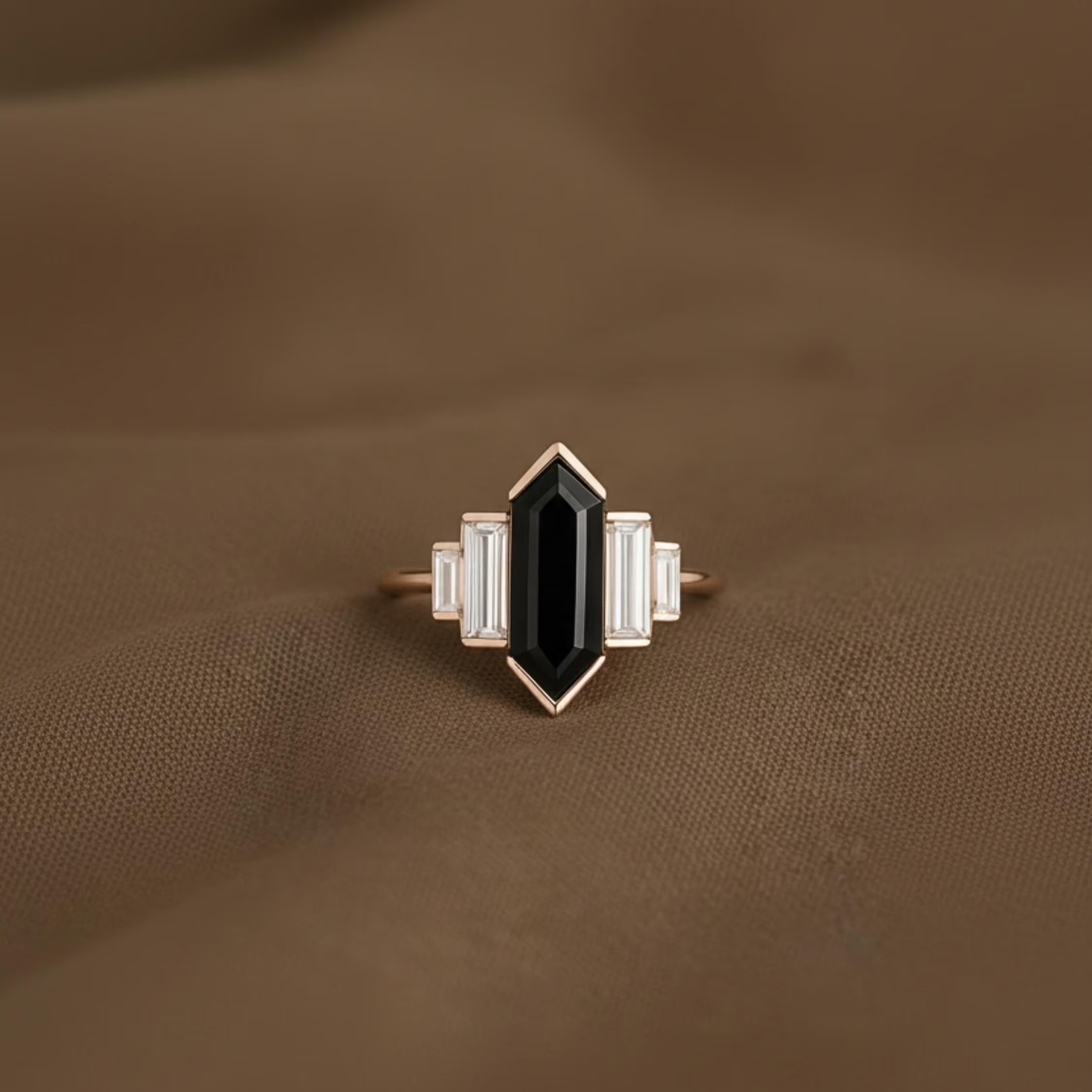 Vintage Art Deco Emerald Cut Green Tourmaline Peridot Ring, Unique Rose Gold Engagement Ring, Geometric Statement Wedding Ring, Gift For Her