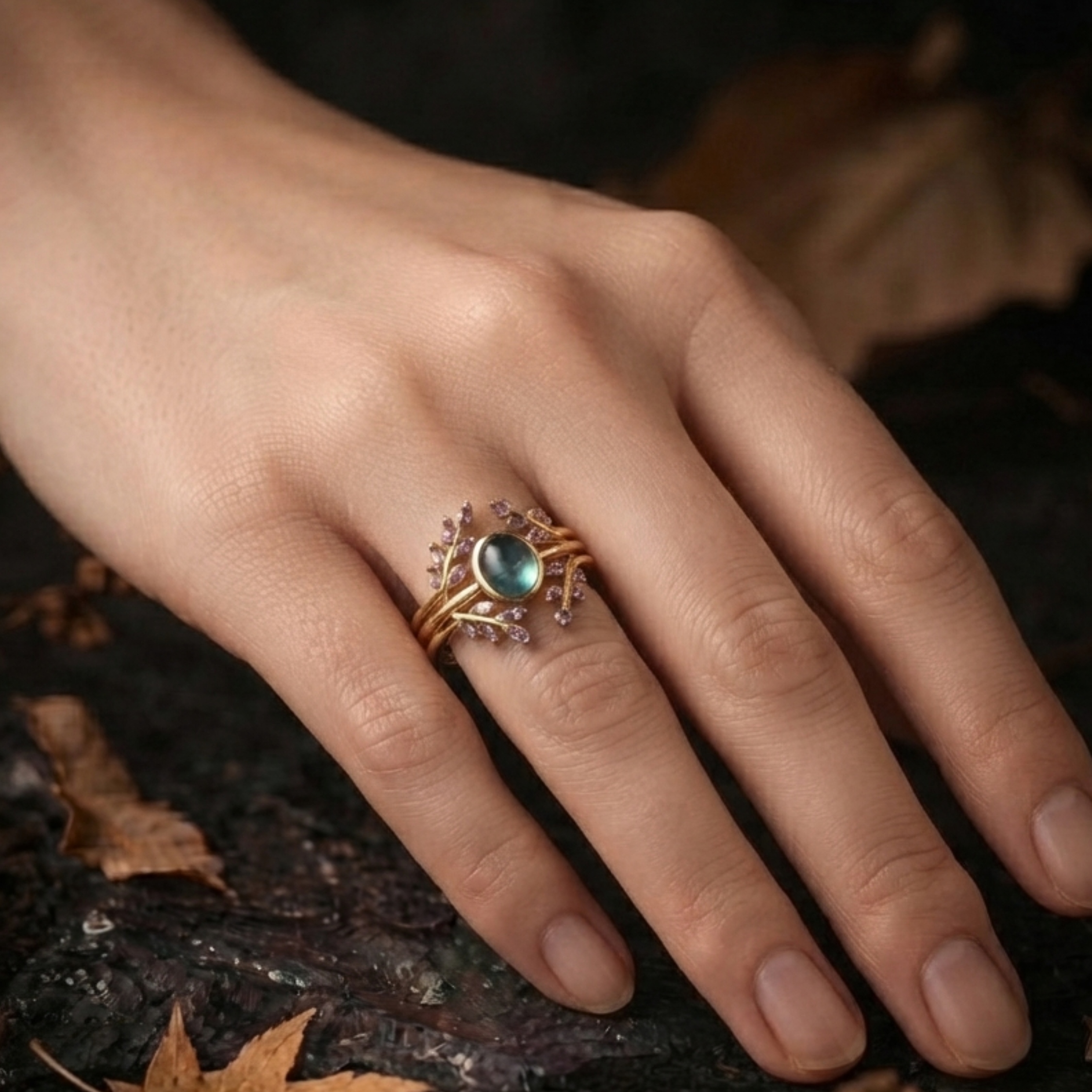 Unique Alexandrite Amethyst Engagement Ring, Vintage Style Triple Band Wedding Ring, Two Stone Bridal Jewelry, June February Birthstone Gift
