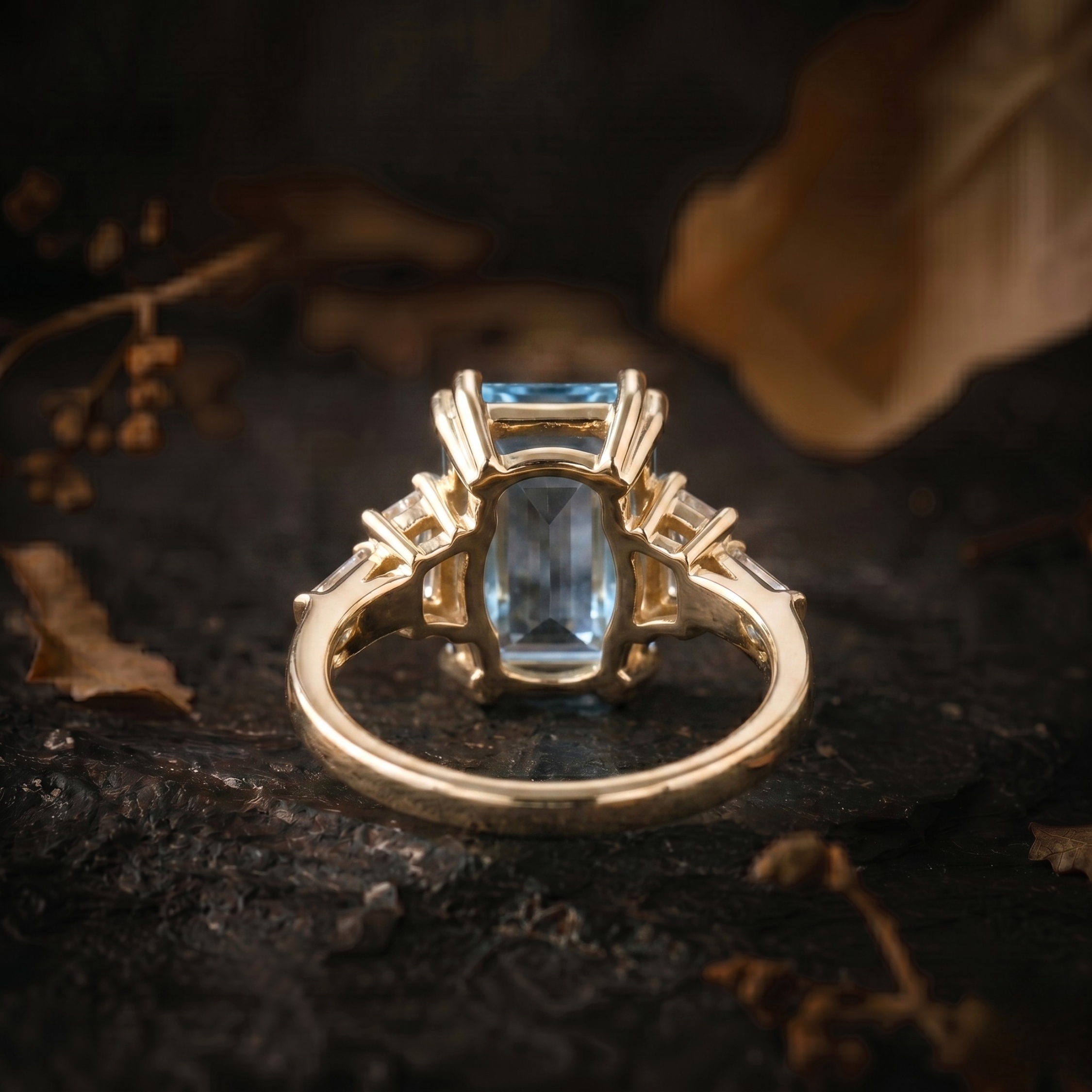 Vintage Emerald Cut Aquamarine Engagement Ring, 14k Gold Moissanite Ring, Unique March Birthstone Jewelry, Anniversary Birthday gift for her