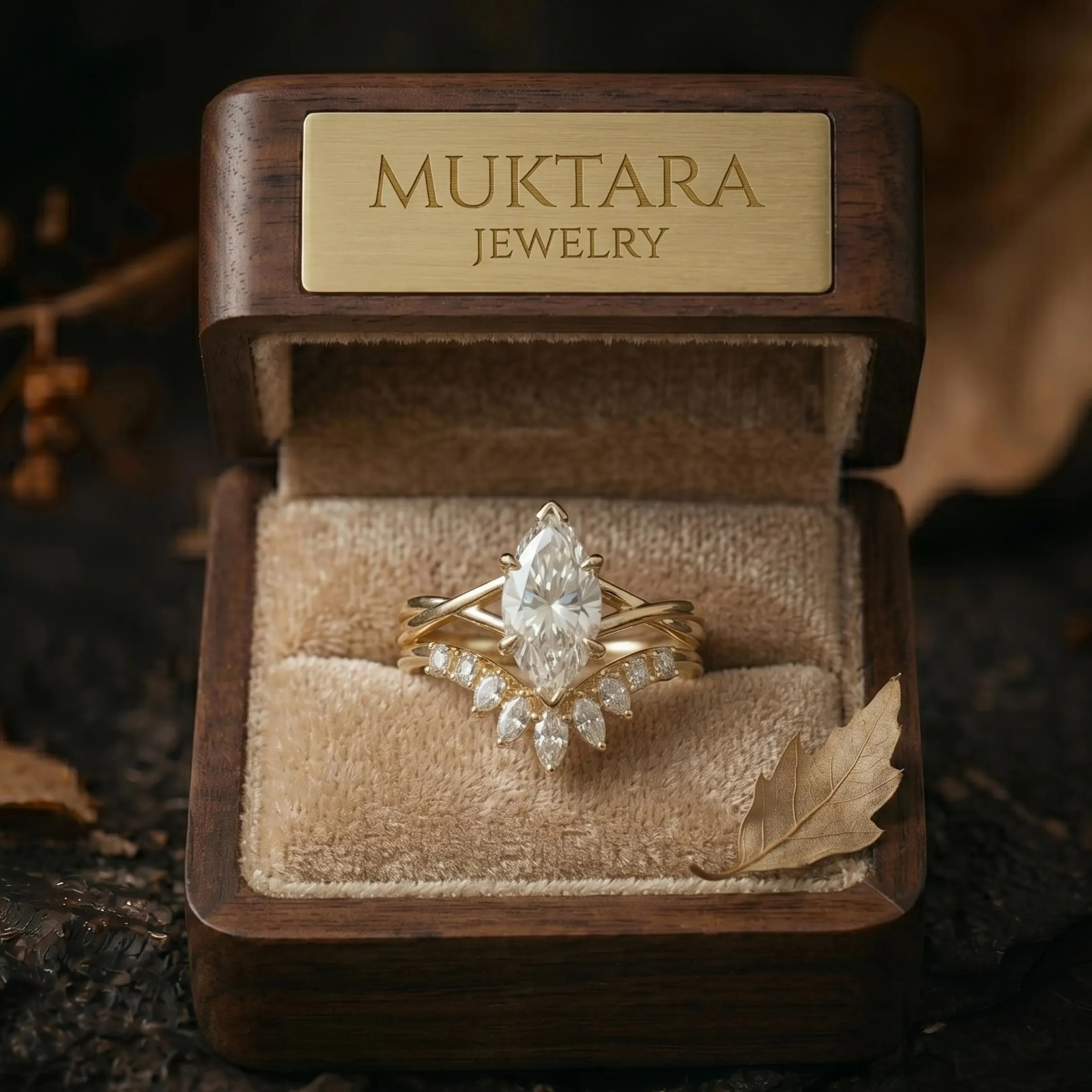 Marquise Moissanite Engagement Ring Set, Twisted Band Diamond Wedding Ring Set, Promise Ring for Woman, 14K Solid Gold Anniversary Ring Set