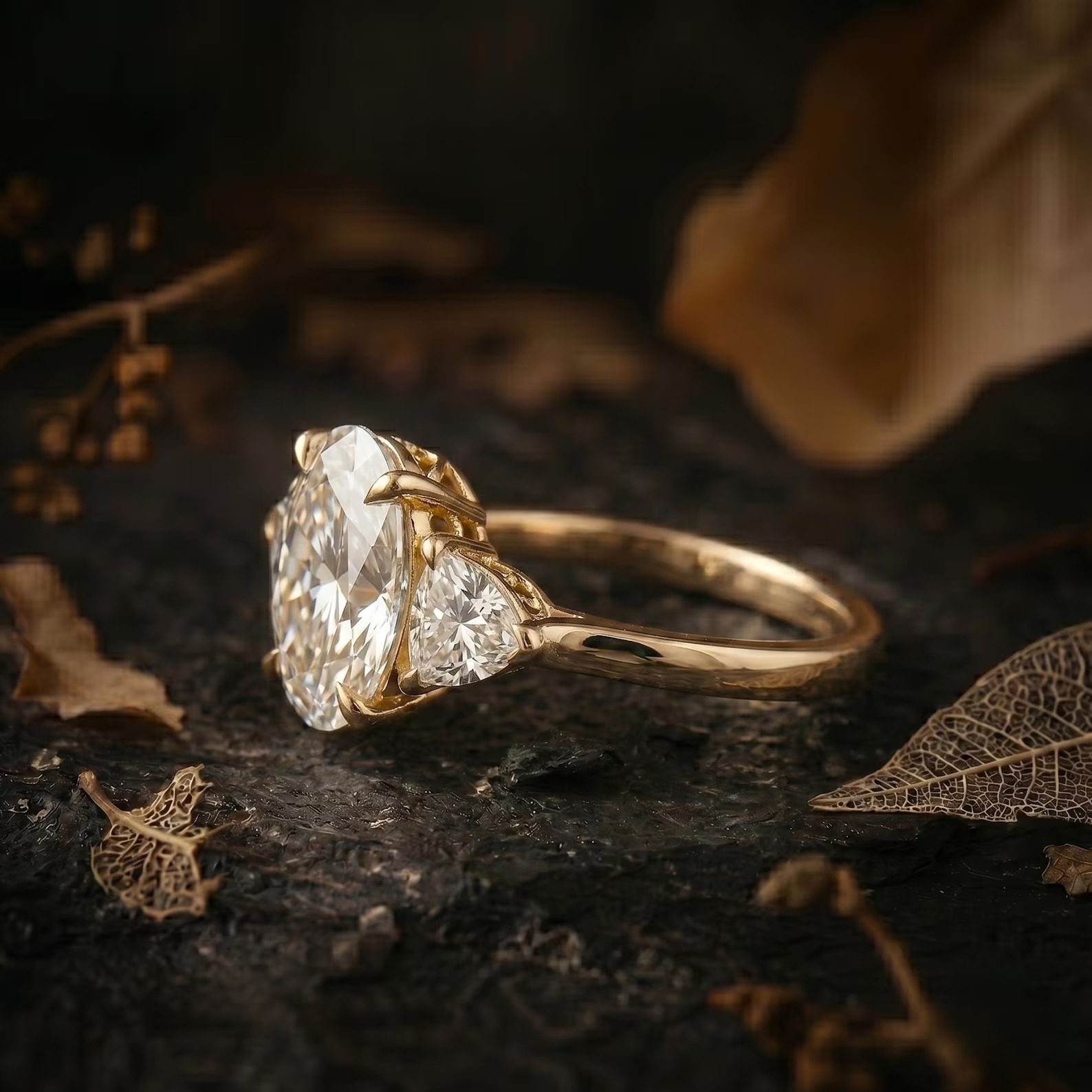 Unique Oval And Pear Cut Moissanite Ring, Petite Three Stone Engagement Ring, 14K Solid Gold Dainty Minimalist Jewelry, Bridal Promise Ring