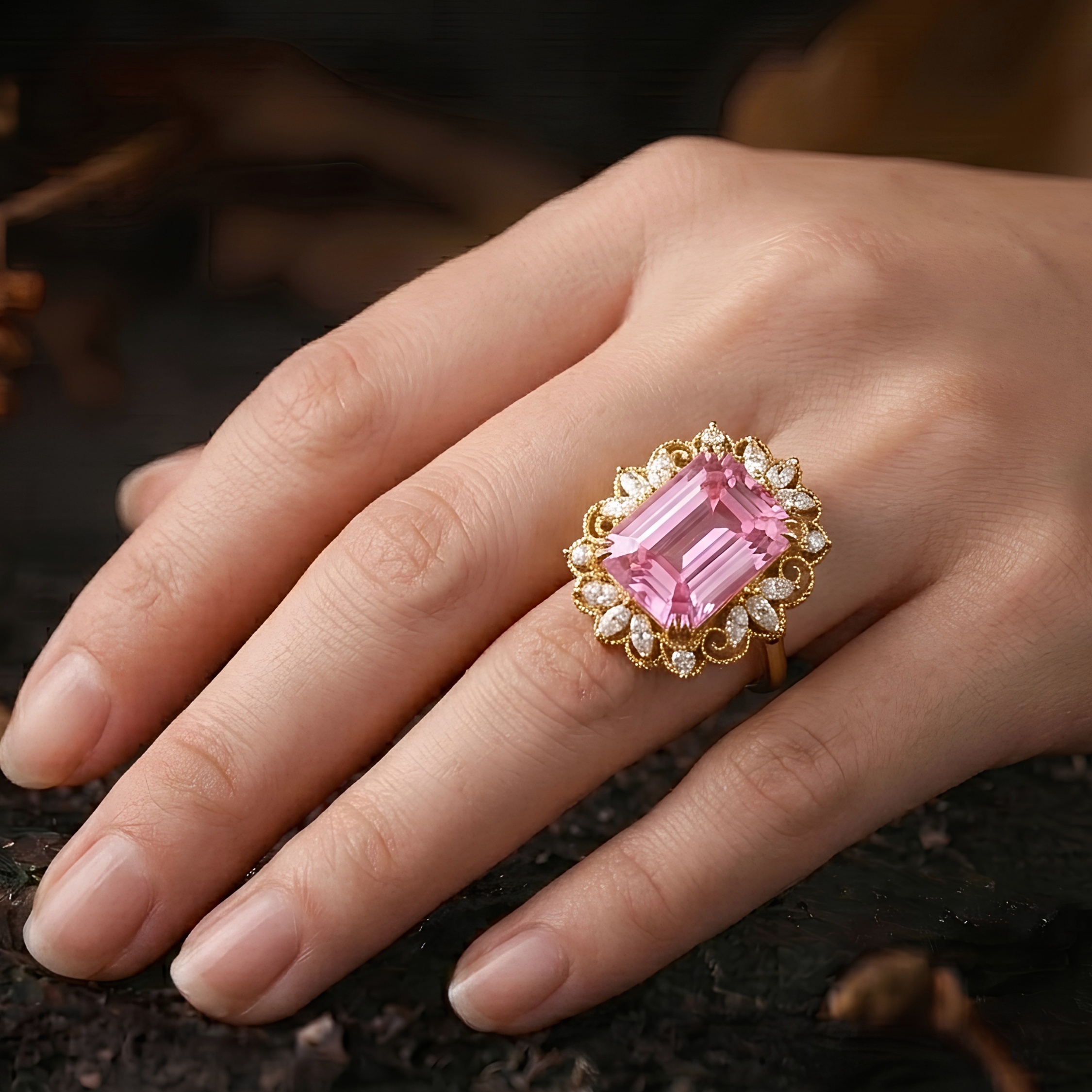 Emerald Cut Pink Sapphire Moissanite Engagement Ring, September Birthstone Promise Moissanite Wedding Ring Anniversary Birthday Gift For Her