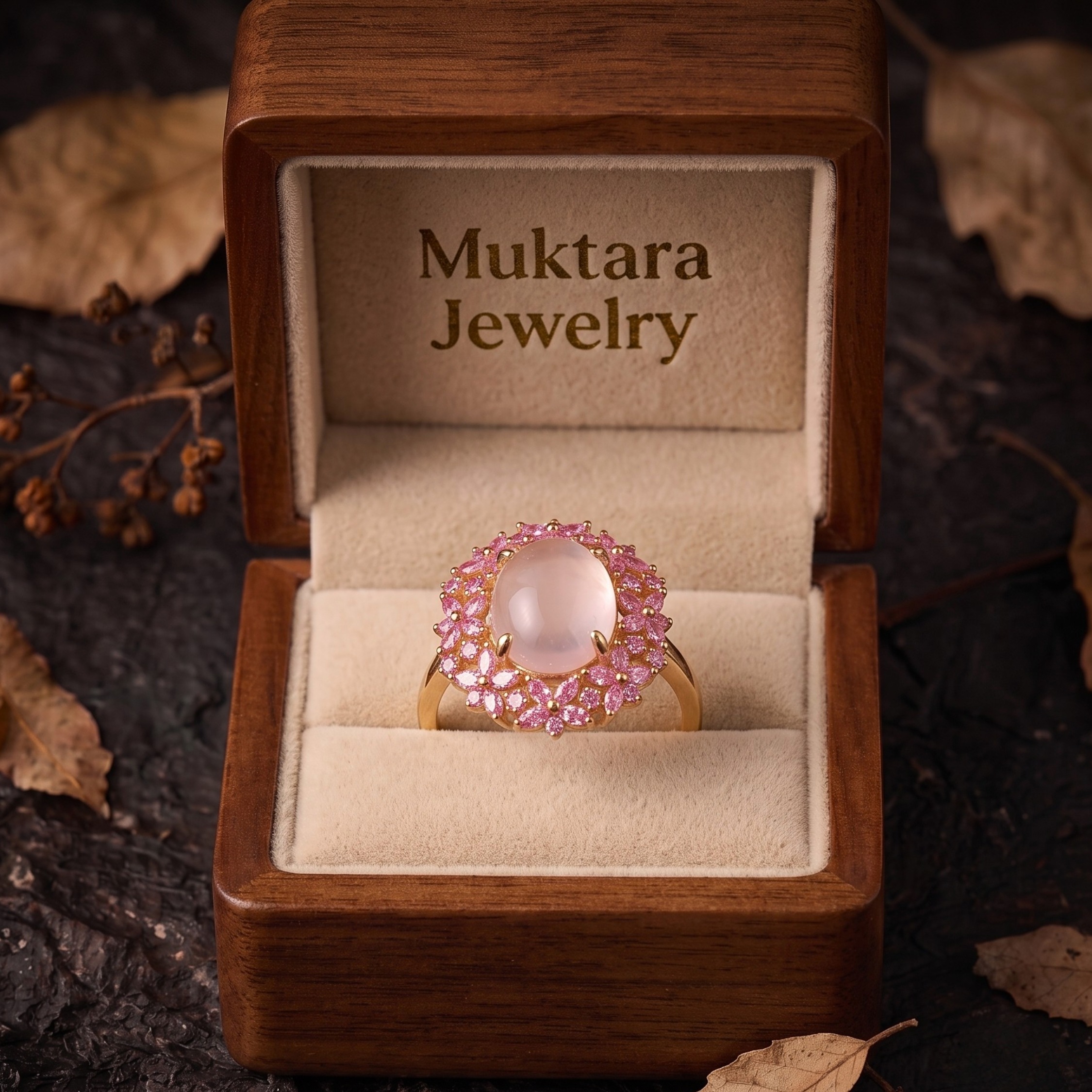 Unique Marquise Cut Flower Pink Sapphire Engagement Ring, Rose Quartz Floral Twist Promise Ring, Pink Gemstone, Leaf Design Nature Ring Gift