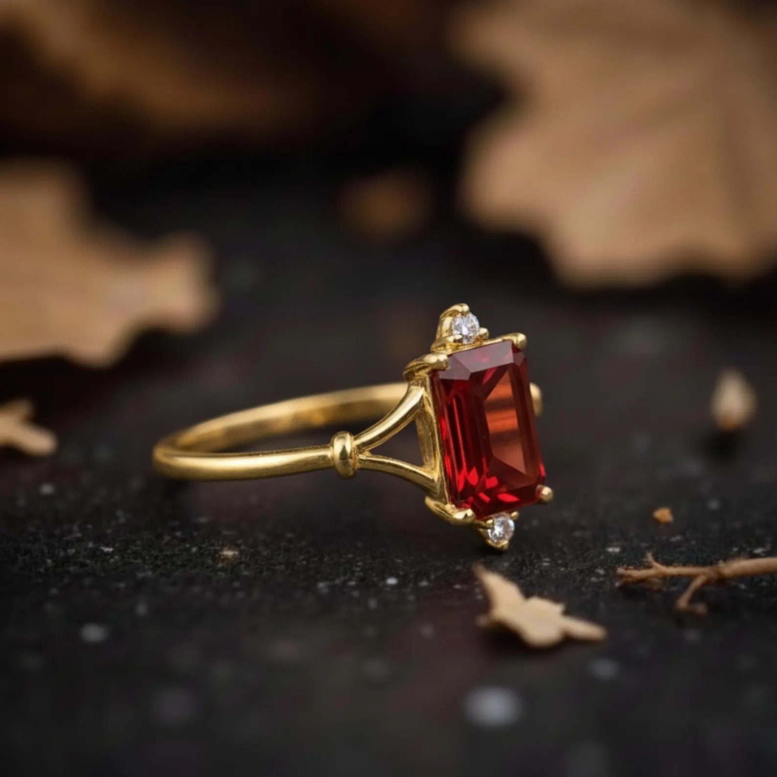 Emerald Cut Garnet Engagement Ring 14k Yellow Gold Red Garnet Wedding Ring Vintage Art Deco Solitaire Promise Ring Anniversary Gift for Her