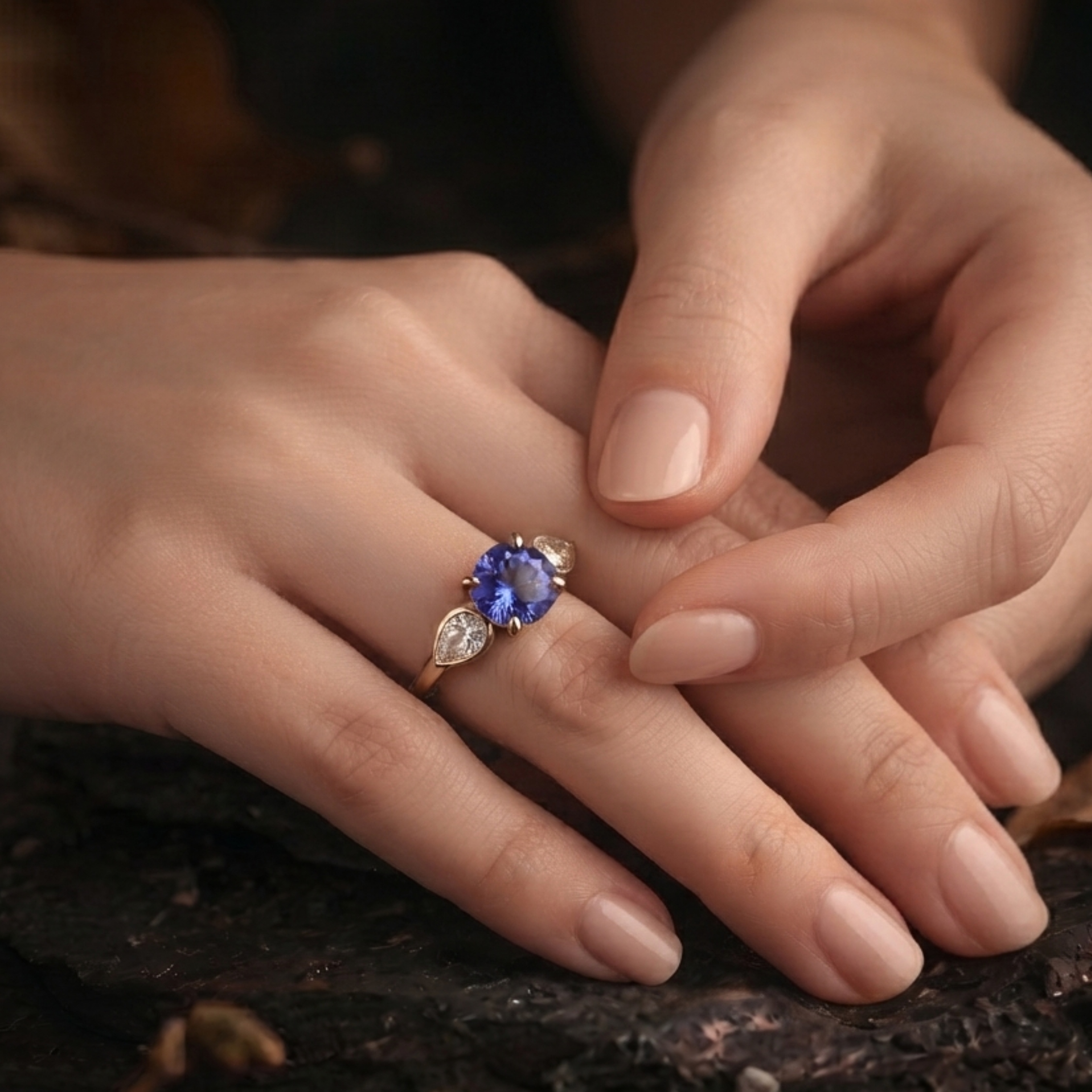 Unique Round Cut Tanzanite Engagement Ring, Pear Cut Tanzanite Moissanite Solitaire Wedding Ring, Vintage Inspired Birthstone Ring December