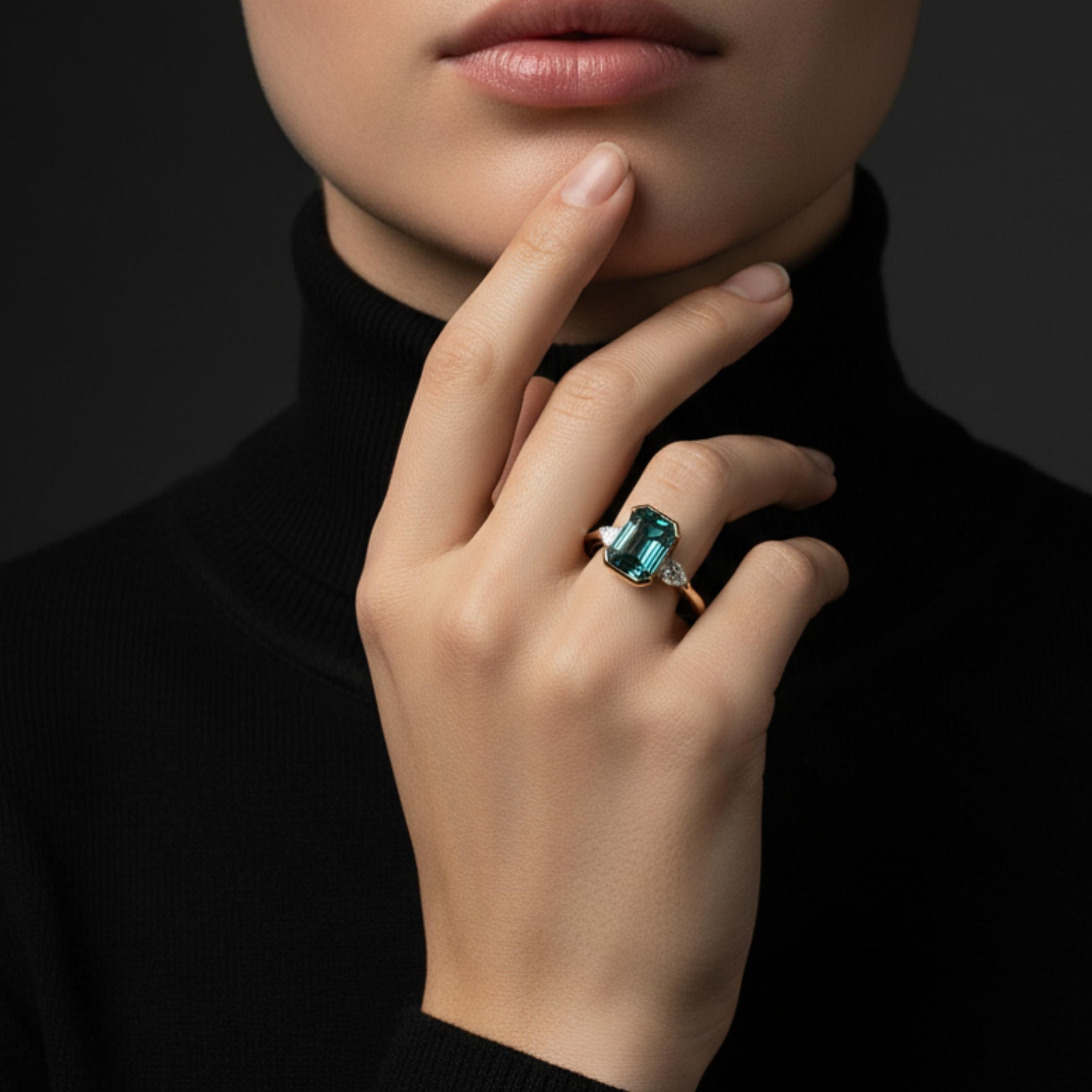 Emerald Cut Teal Montana Sapphire Ring, September Birthstone Jewelry, Engagement Ring, Promise Ring, Anniversary Birthday gift for her