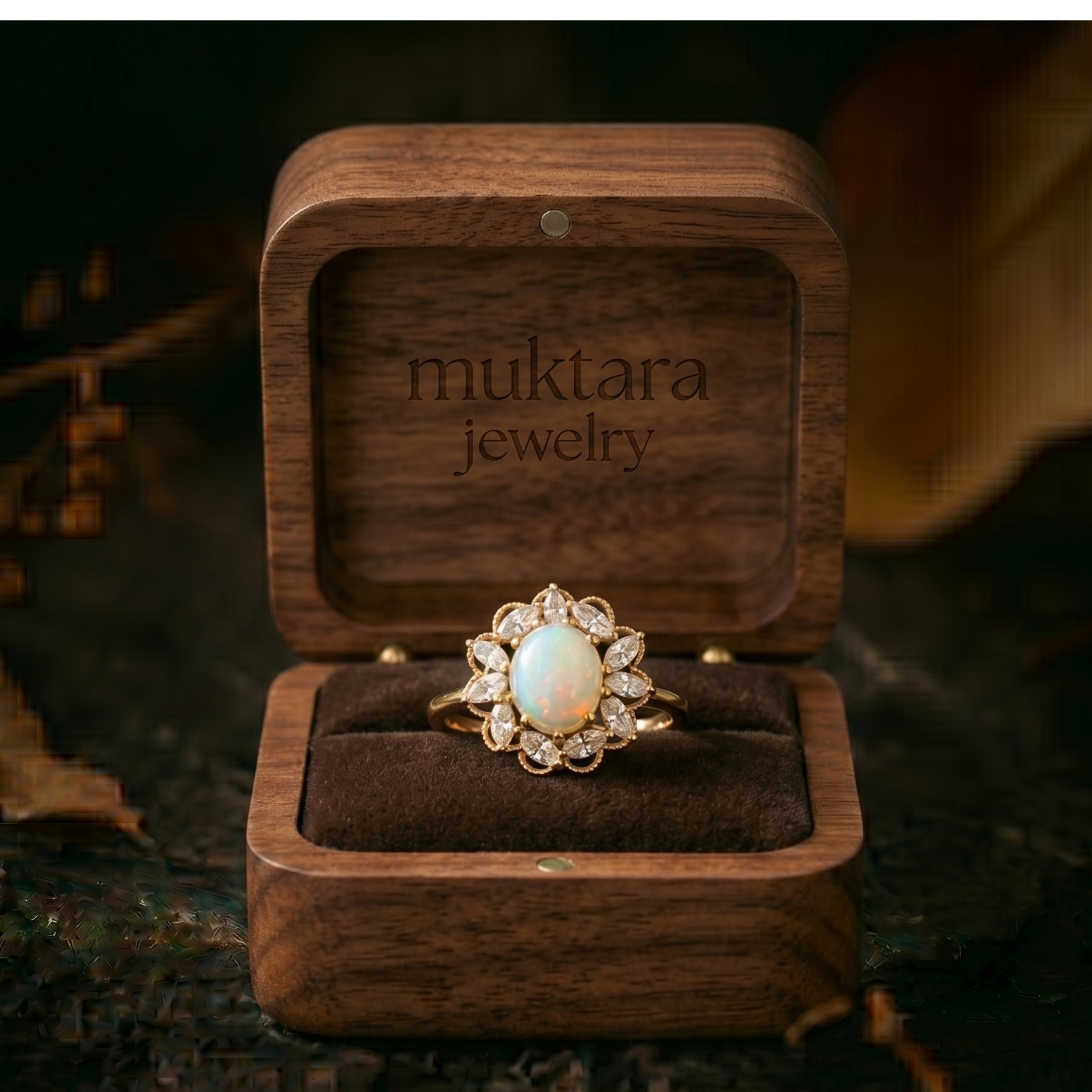 Unique Marquise Cut Flower Moissanite Engagement Ring, 14k White Opal Floral Promising Jewelry for Women, Oval Opal Anniversary Gift For Her