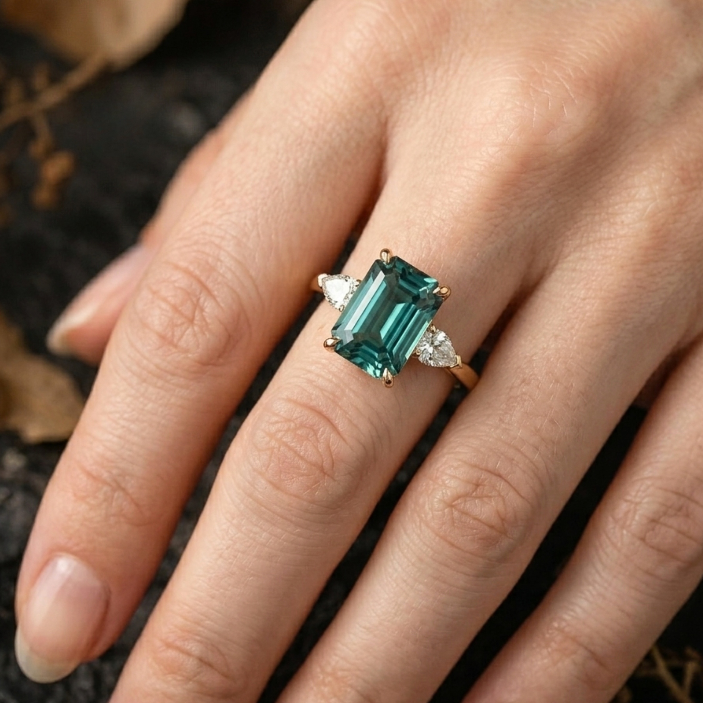 Emerald Cut Teal Montana Sapphire Engagement Ring, September Birthstone Promise Moissanite Wedding Ring, Anniversary Birthday Gifts For Her