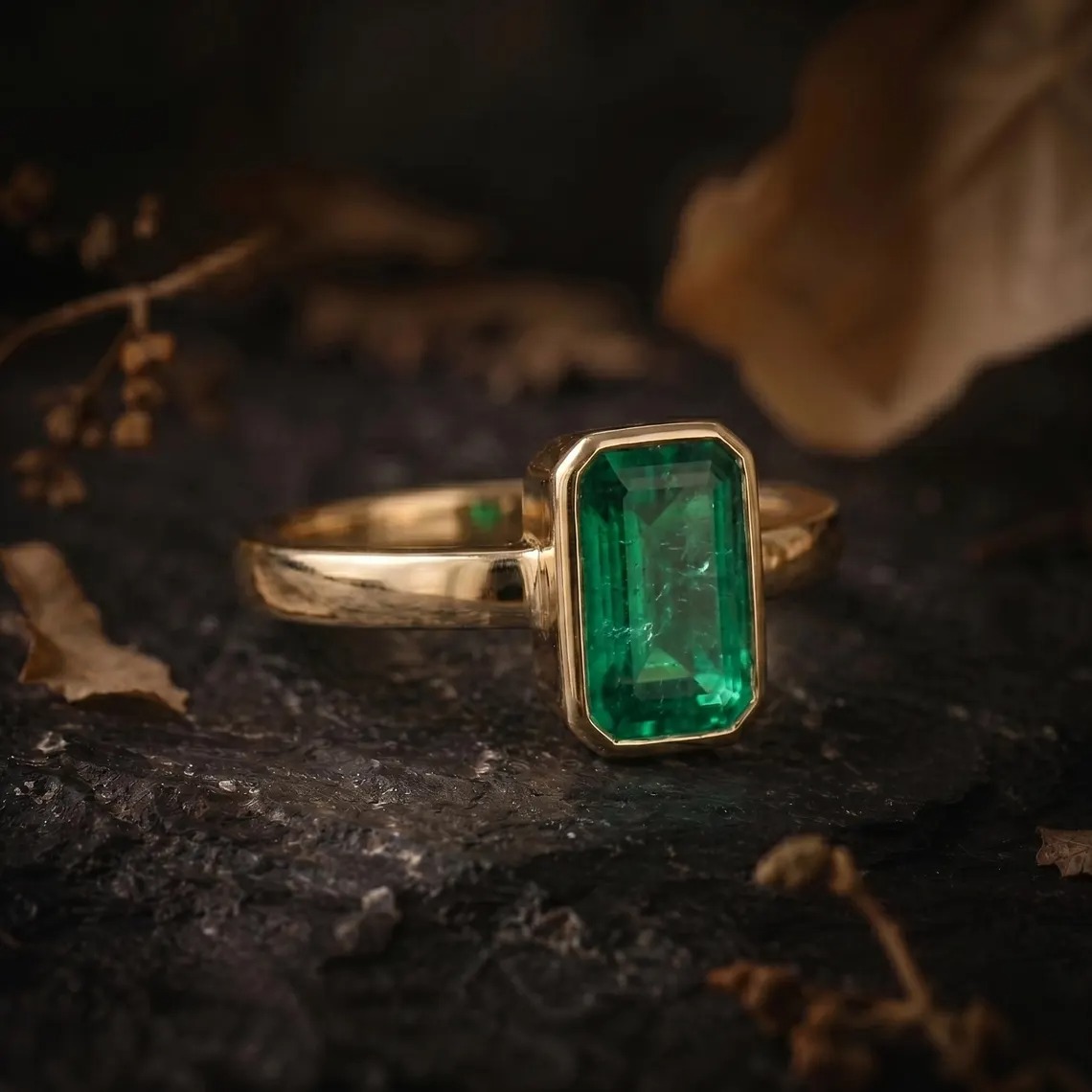 Unique Emerald Cut Emerald Engagement Ring, Vintage Art Deco Green September Birthstone Jewelry, Minimal Anniversary Birthday Gift For Women