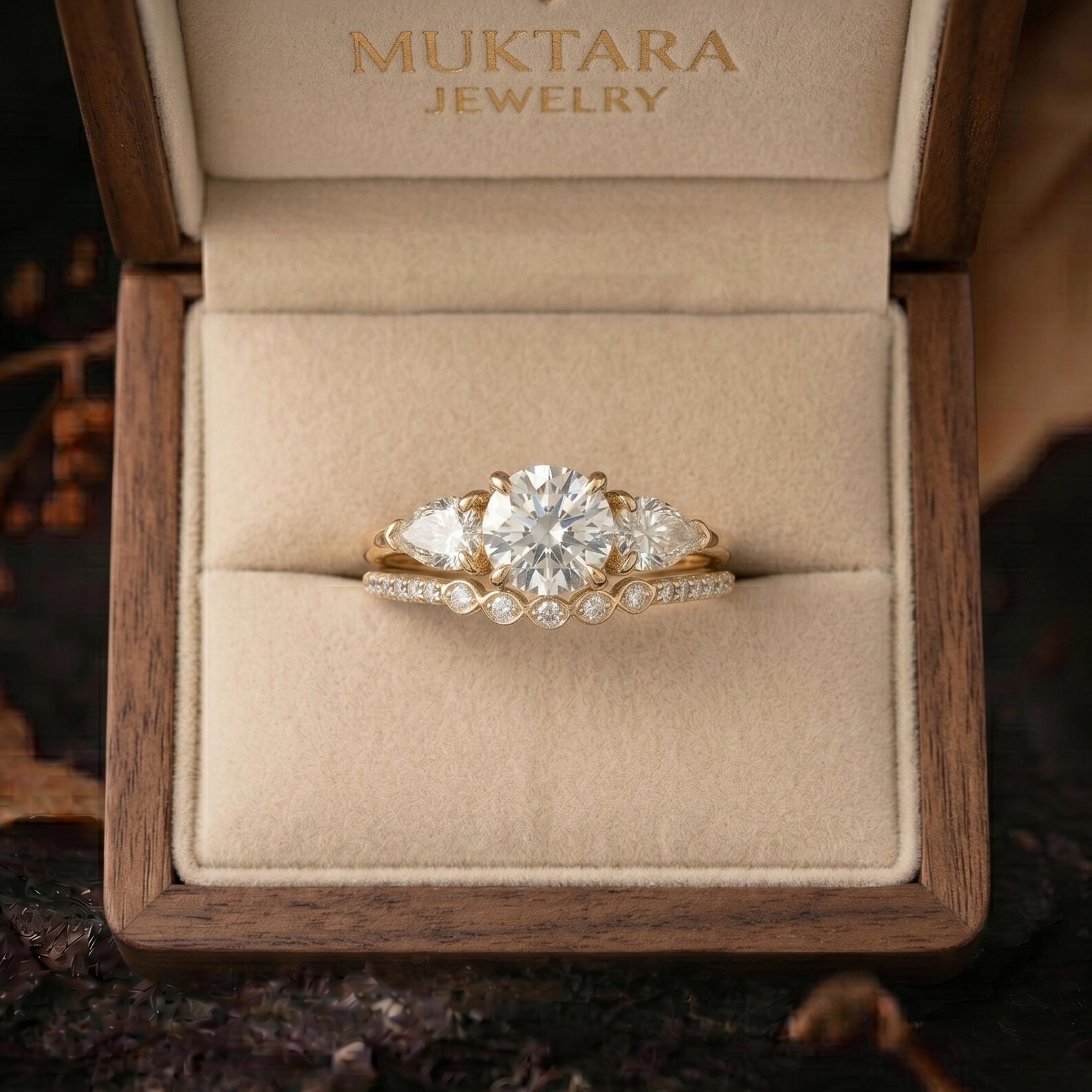 Vintage Moissanite Engagement Ring Set, Pear Diamond Wedding Ring Set, Promise Ring for Woman, 14K Solid Gold Anniversary Ring Set Gift Her