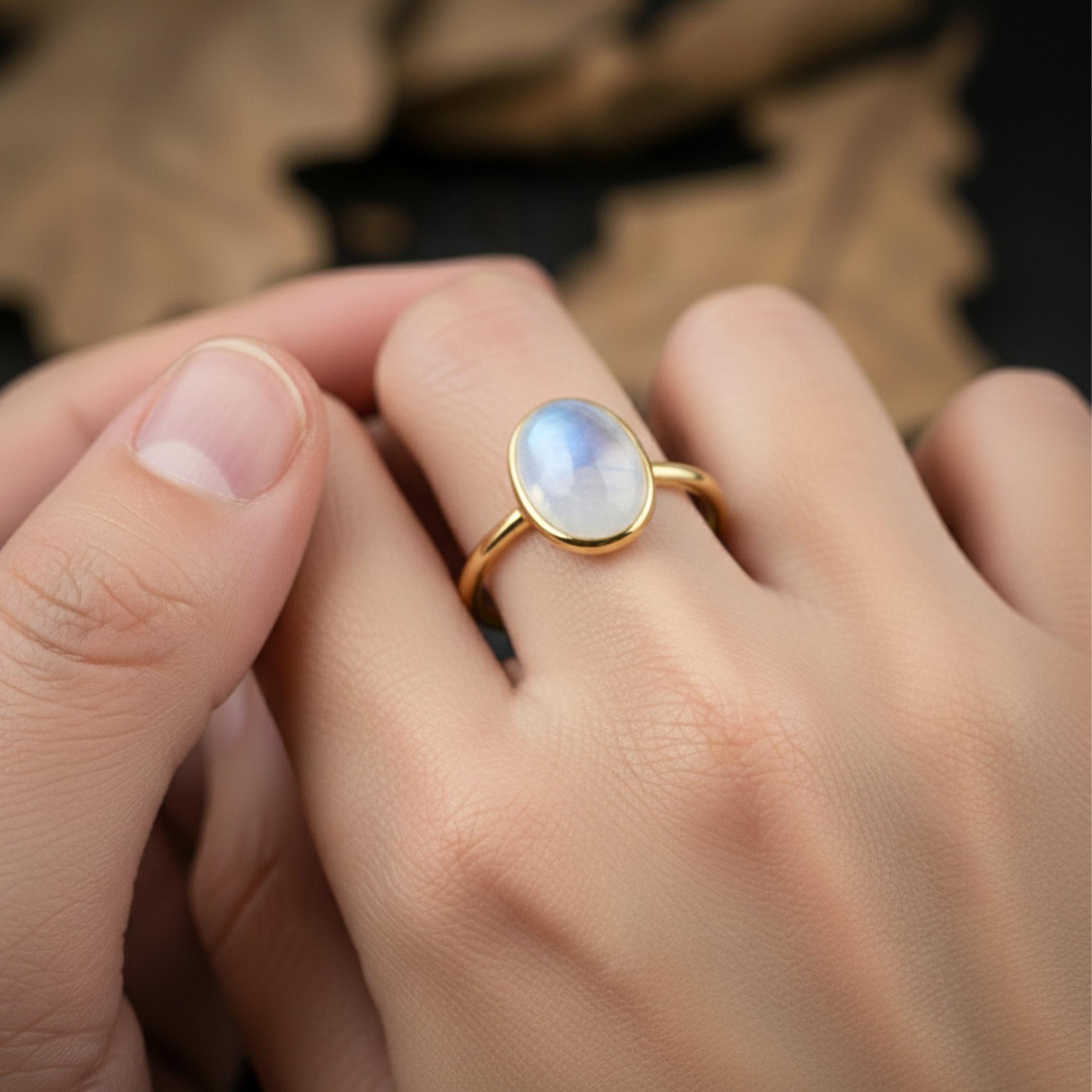 Oval Cut Moonstone Engagement Ring, 14k Gold June Birthstone Ring, Rainbow Moonstone Bridal Jewelry, Minimalist Dainty Ring Anniversary Gift