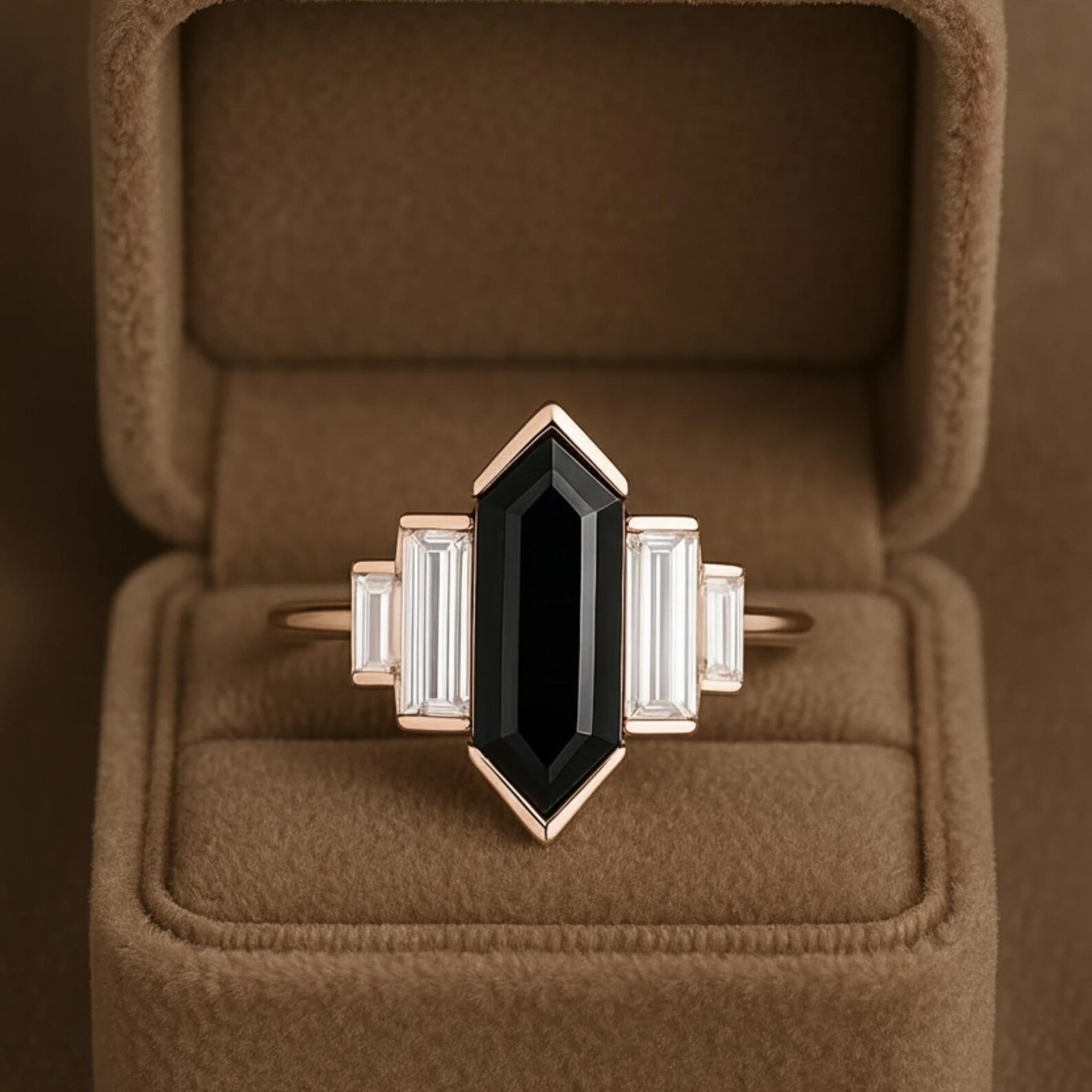 Vintage Art Deco Emerald Cut Green Tourmaline Peridot Ring, Unique Rose Gold Engagement Ring, Geometric Statement Wedding Ring, Gift For Her