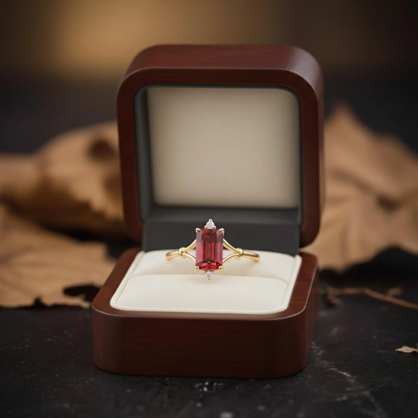 Emerald Cut Garnet Engagement Ring 14k Yellow Gold Red Garnet Wedding Ring Vintage Art Deco Solitaire Promise Ring Anniversary Gift for Her