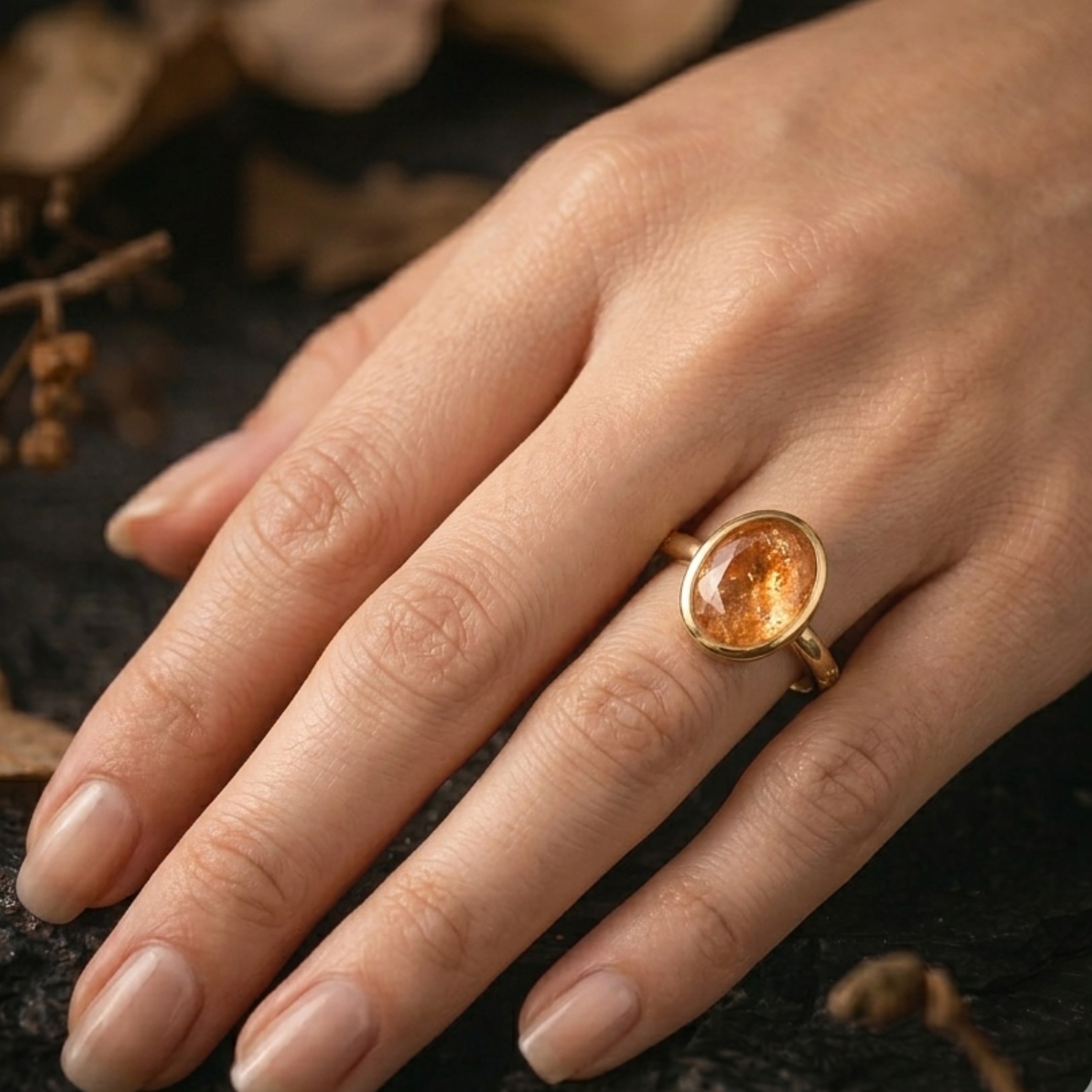 Vintage Art Deco Sunstone Single Stone Engagement Ring, Unique Oval Cut Promise Statement Jewelry, Orange Gemstone Ring, Anniversary Gift