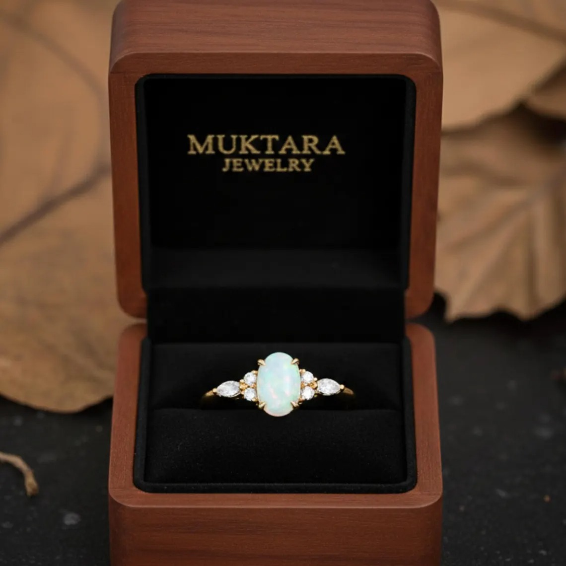 Vintage Oval Opal Engagement Ring, 14K gold Moissanite Wedding Ring, Marquise Cut Diamond Unique Twisted Ring Anniversary Gift Promise Ring