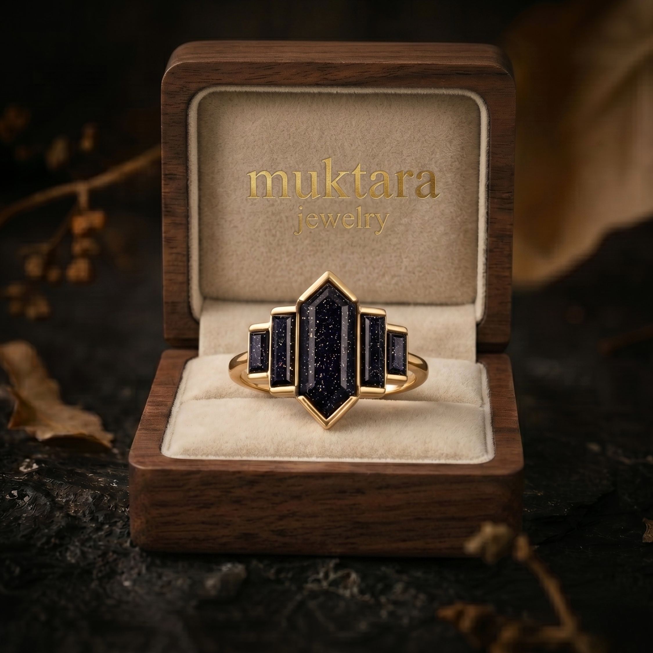 Vintage Hexagon Cut Blue Galaxy Sandstone Ring, Women’s Nebula Engagement Ring, Baguette Cut Galaxy Wedding Promise Ring, Anniversary Gift