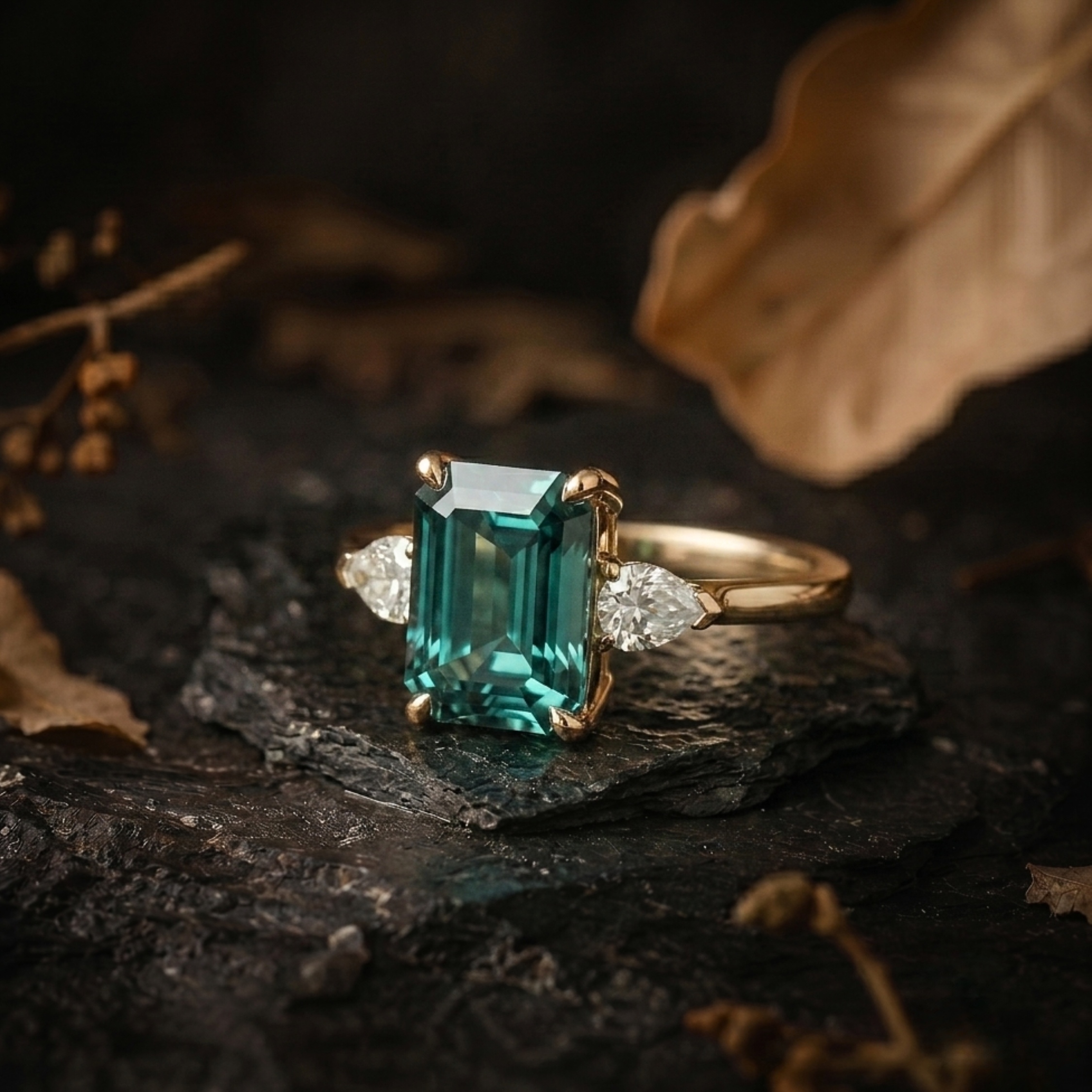 Emerald Cut Teal Montana Sapphire Engagement Ring, September Birthstone Promise Moissanite Wedding Ring, Anniversary Birthday Gifts For Her