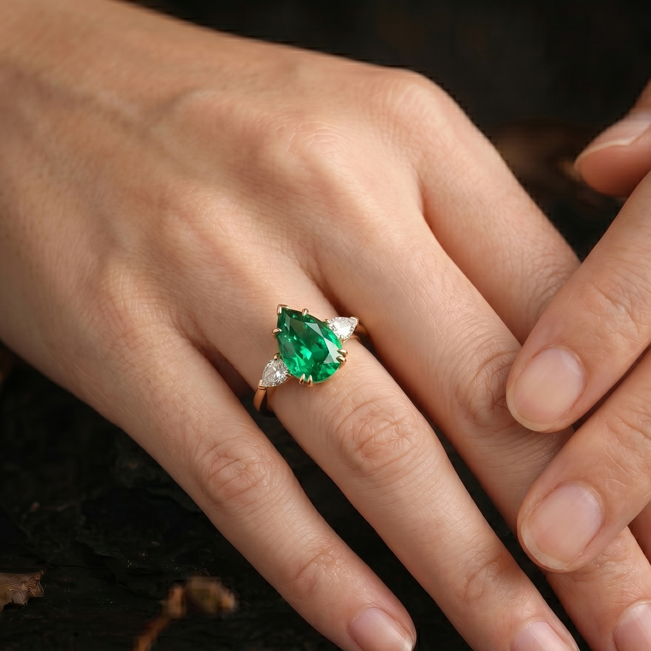 Genuine Emerald Pear Cut Engagement Ring, 14k Gold Halo Diamond Ring, Delicate Green Gemstone Promise Anniversary Birthday Gift for Women