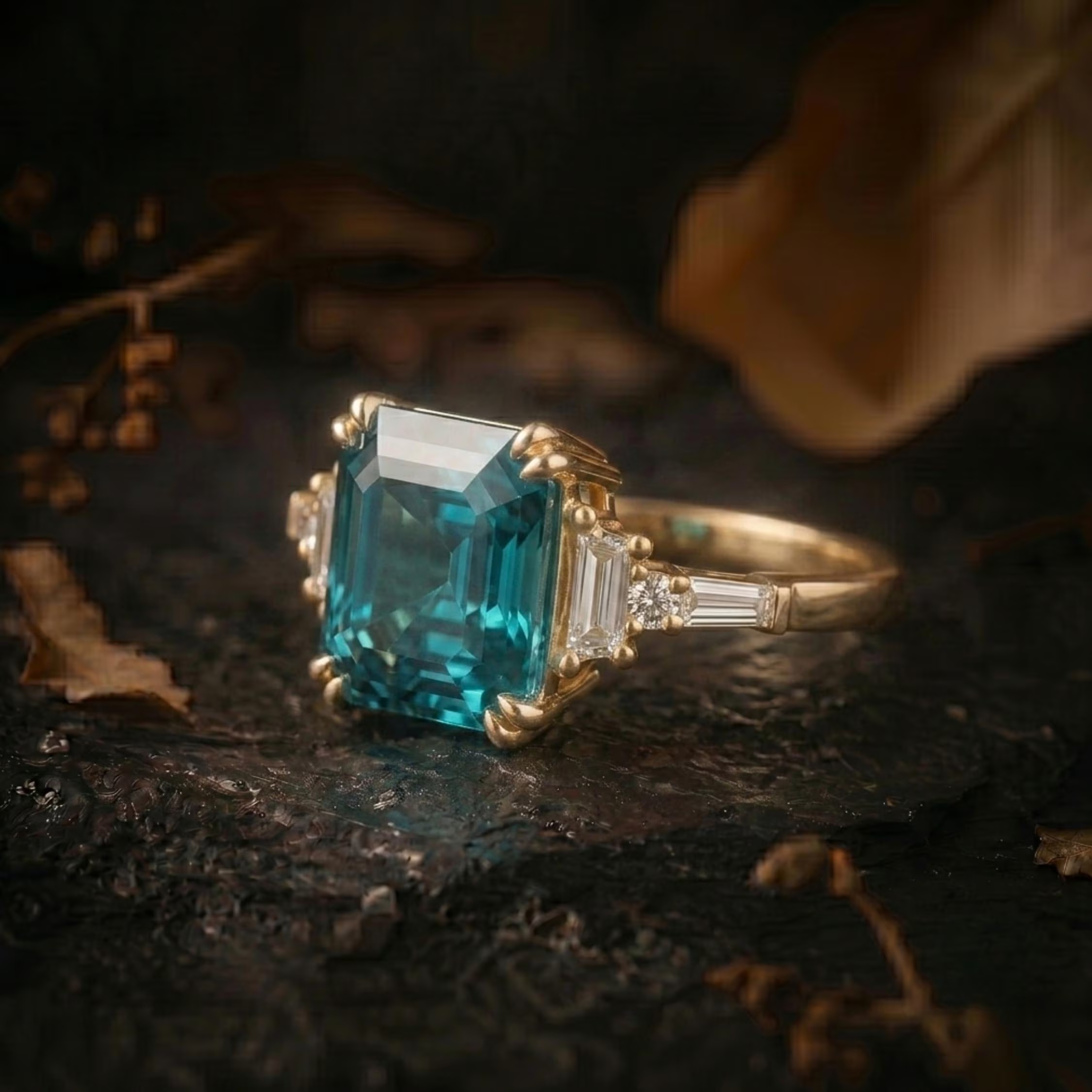 Vintage London Blue Topaz Wedding Ring, Asscher Cut Gold Bezel Ring, December Birthstone Engagement Ring Minimalist Anniversary Jewelry Gift