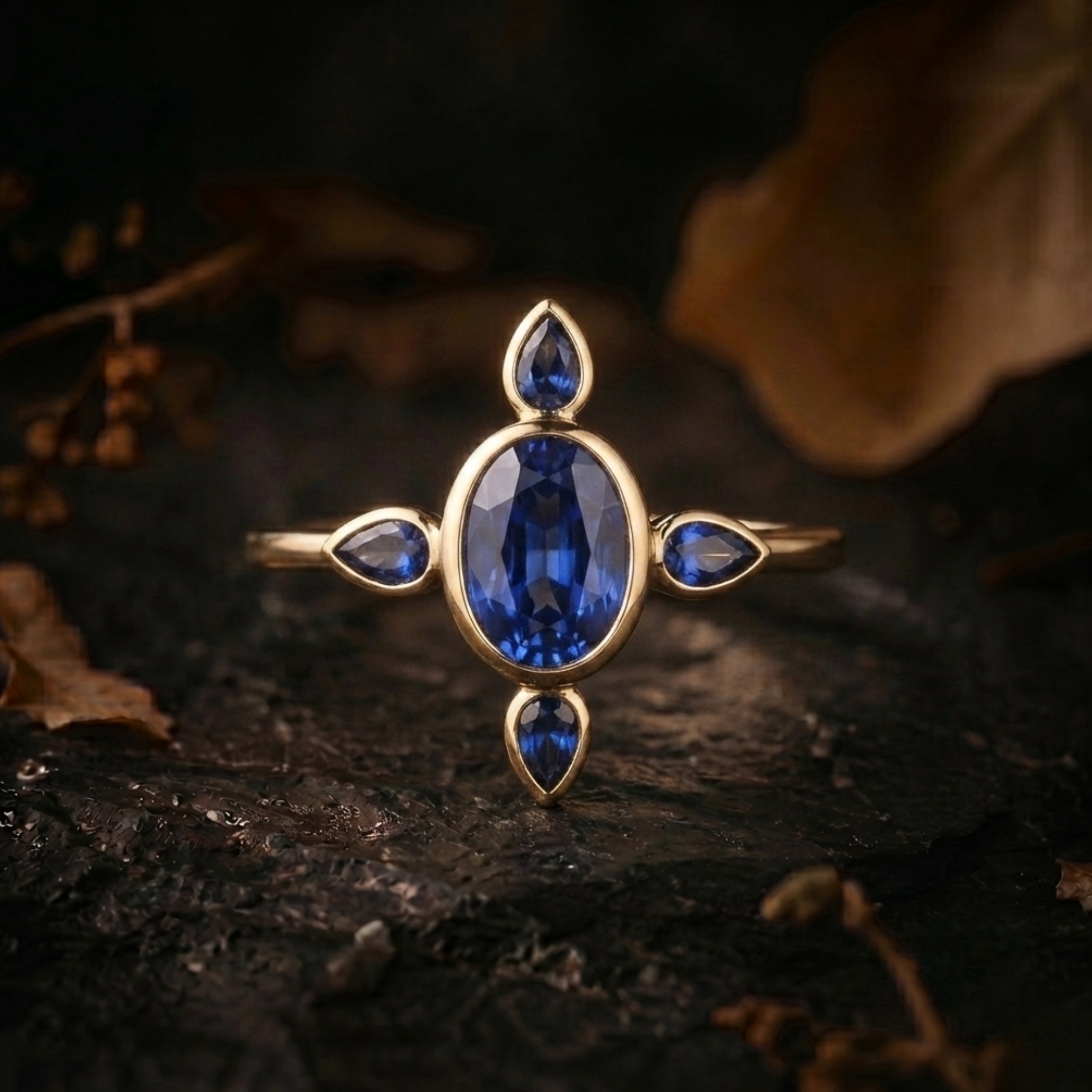 Genuine Blue Sapphire Engagement Ring/ 14k Gold Sapphire Halo Cluster Oval Ring/September Birthstone Gift/Promise Bridal Ring/Gift for Women