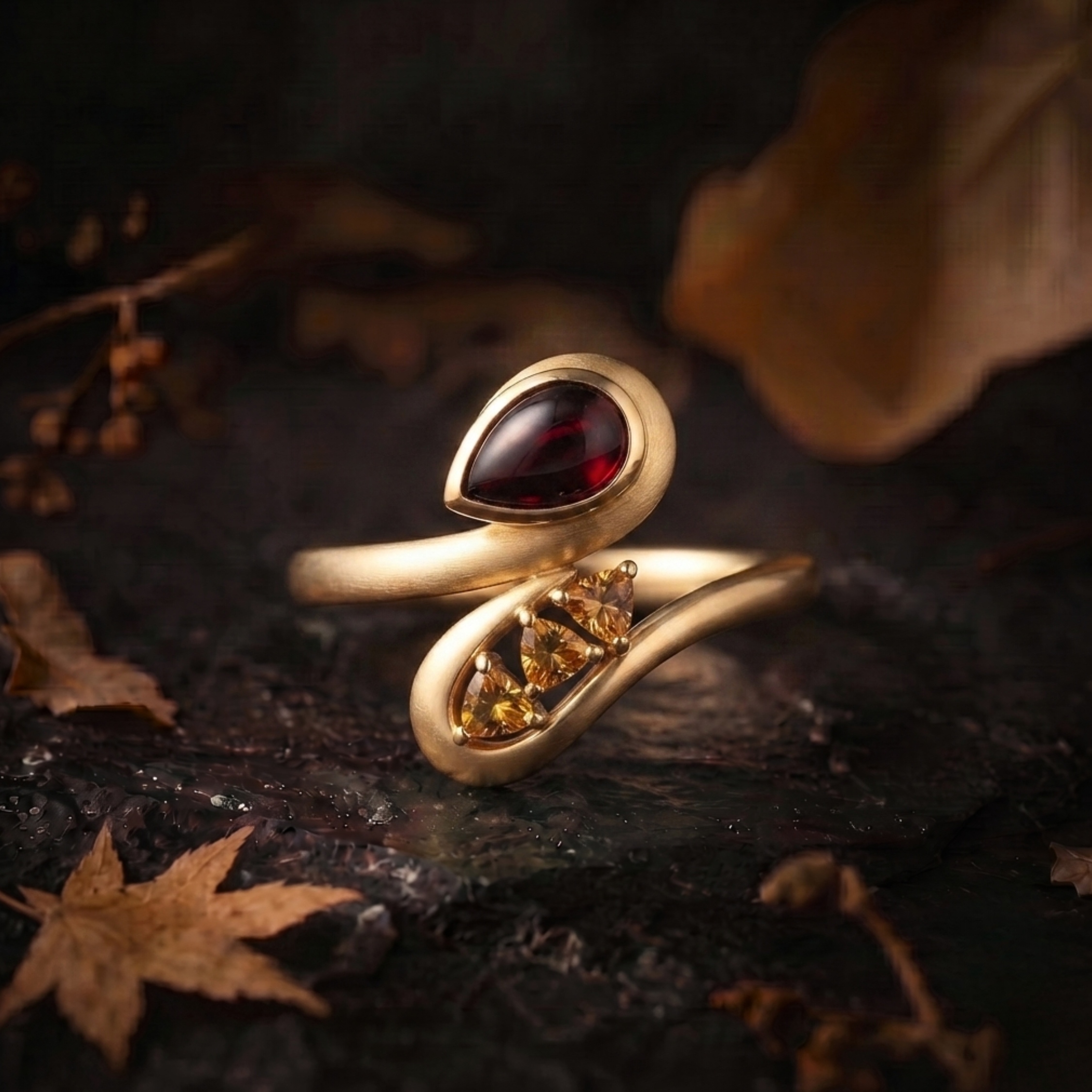 Unique Swan Inspired Statement Garnet Citrine Engagement Ring, Elegant Nature Inspired Wedding Ring, Garnet Citrine Birthday Gift For Women