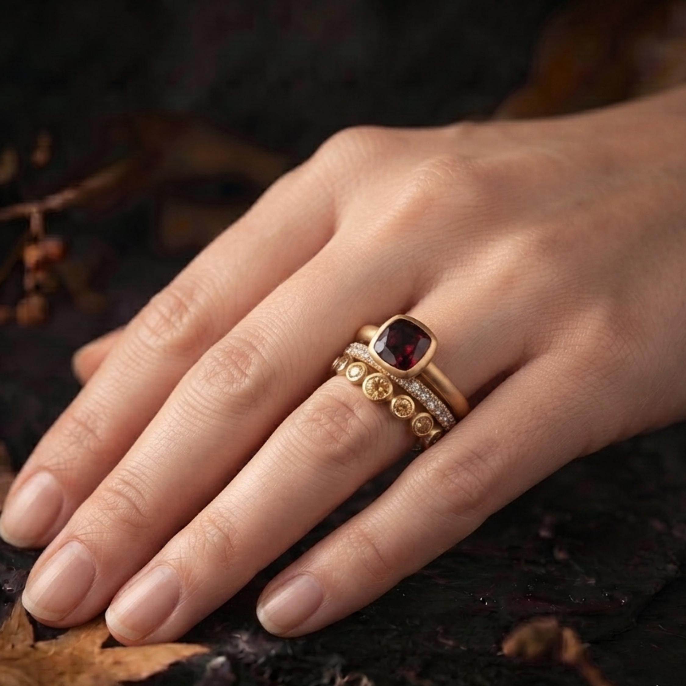 Vintage Cushion Cut Garnet Moissanite Engagement Ring Set, Red Garnet Citrine Wedding Bridal Ring Set, 3 Set Promise Ring Set Gift For Women