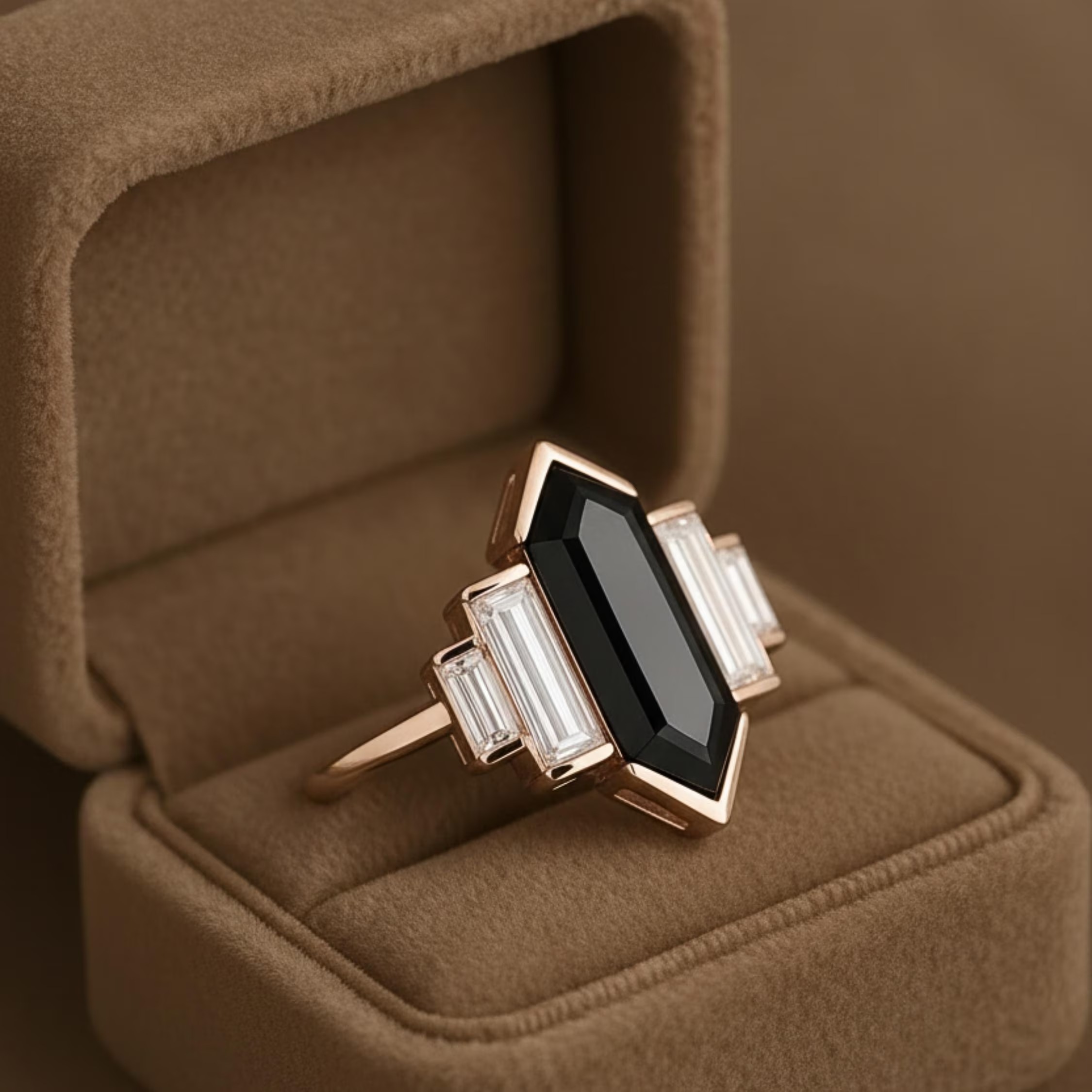 Vintage Art Deco Emerald Cut Green Tourmaline Peridot Ring, Unique Rose Gold Engagement Ring, Geometric Statement Wedding Ring, Gift For Her