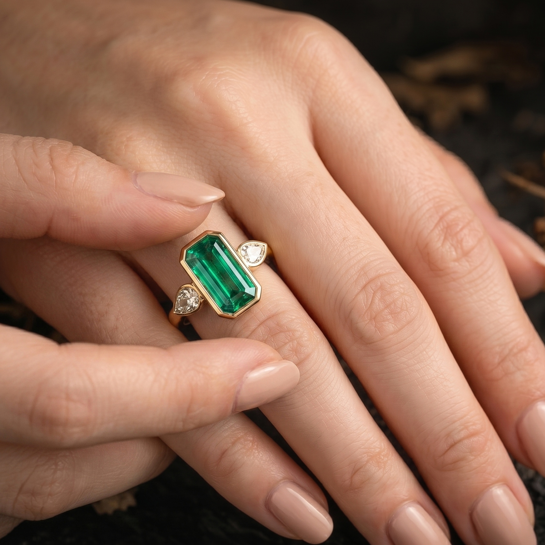 Genuine Emerald Cut Emerald Engagement Ring, 3 Stone Promise Bridal Moissanite Emerald Statement Jewelry, Anniversary Birthday gift for her
