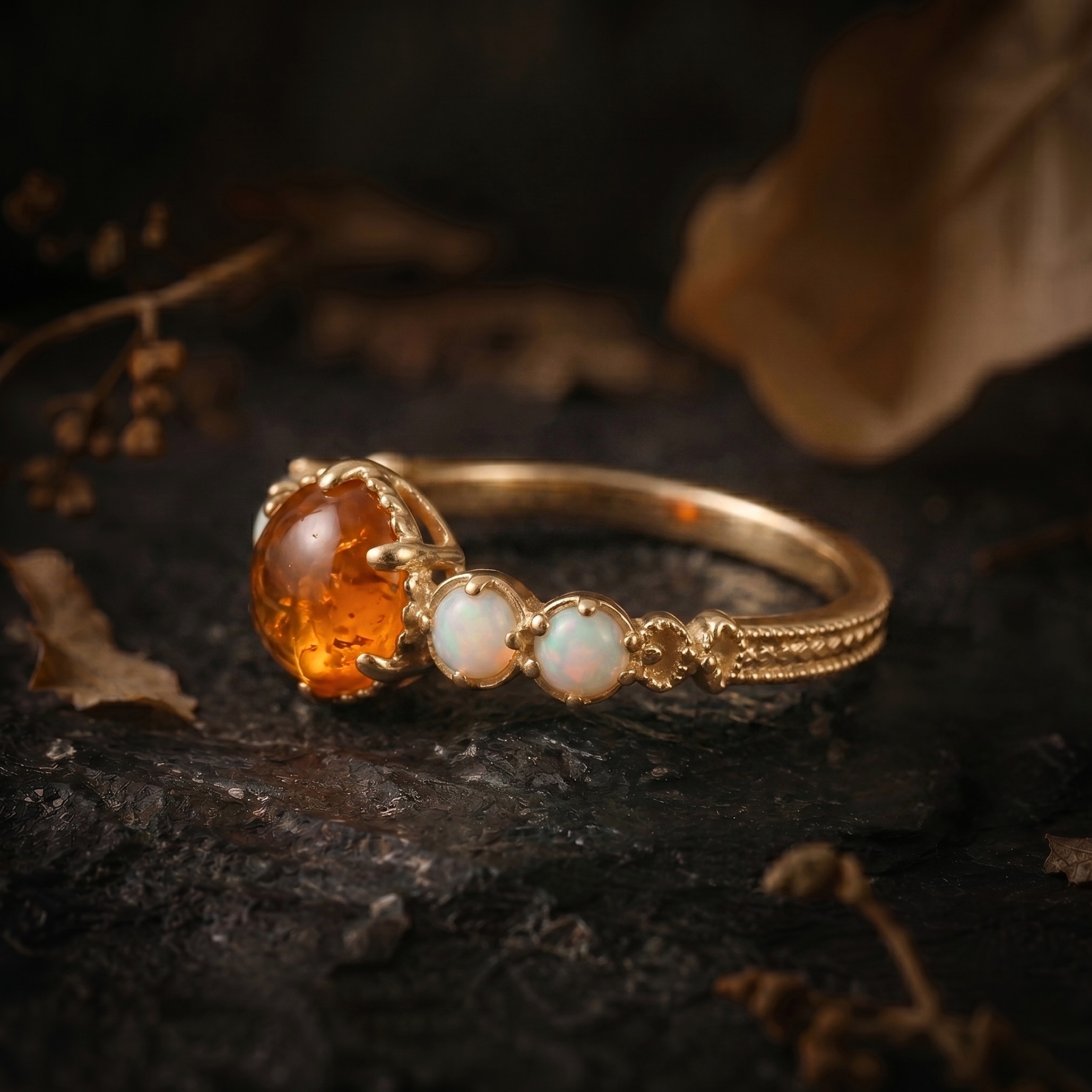 Vintage Sunstone Opal Engagement Gold Ring/Orange Gemstone Boho Statement Jewelry/June Birthstone Gift Spring Summer Trend Mother’s Day Sale