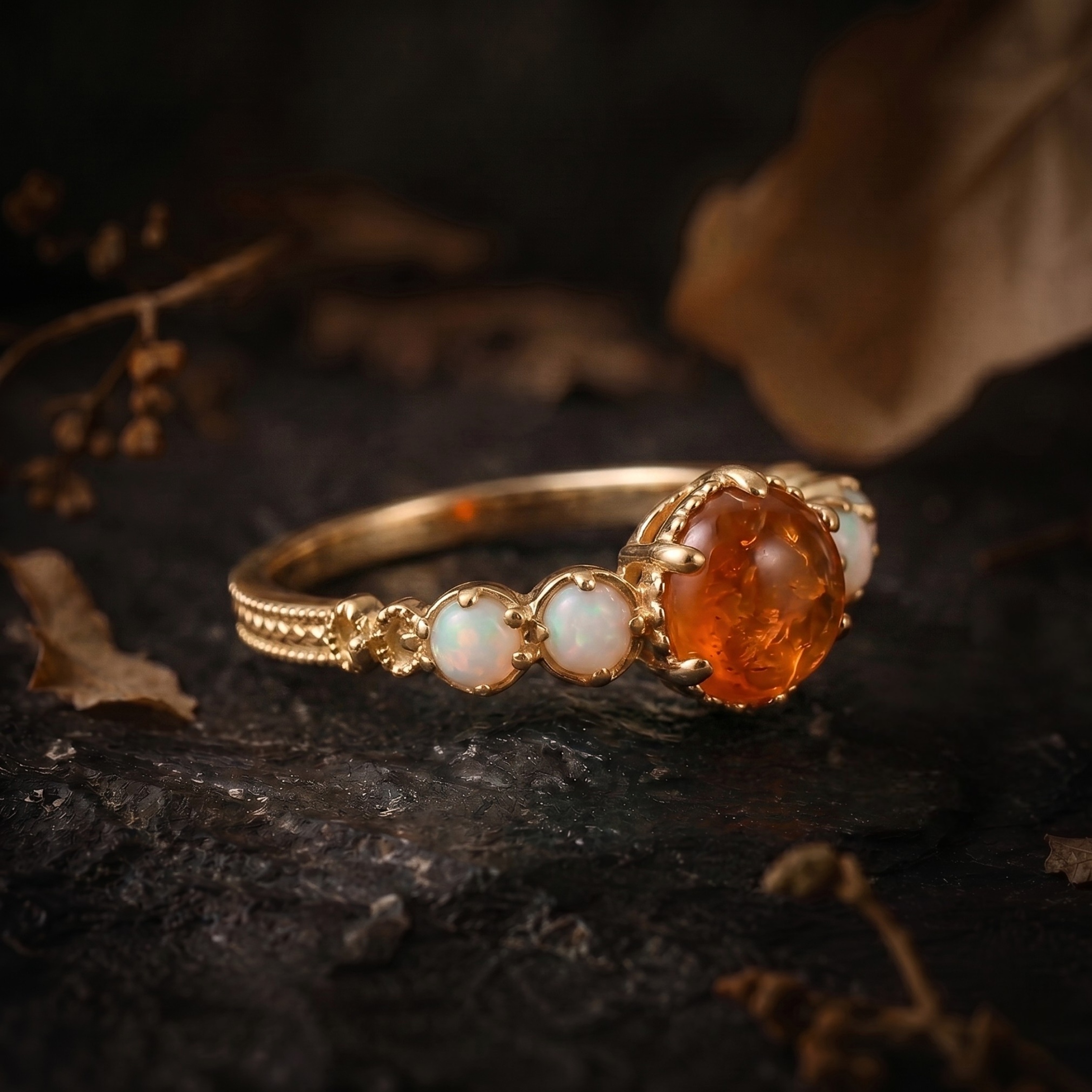 Vintage Sunstone Opal Engagement Gold Ring/Orange Gemstone Boho Statement Jewelry/June Birthstone Gift Spring Summer Trend Mother’s Day Sale