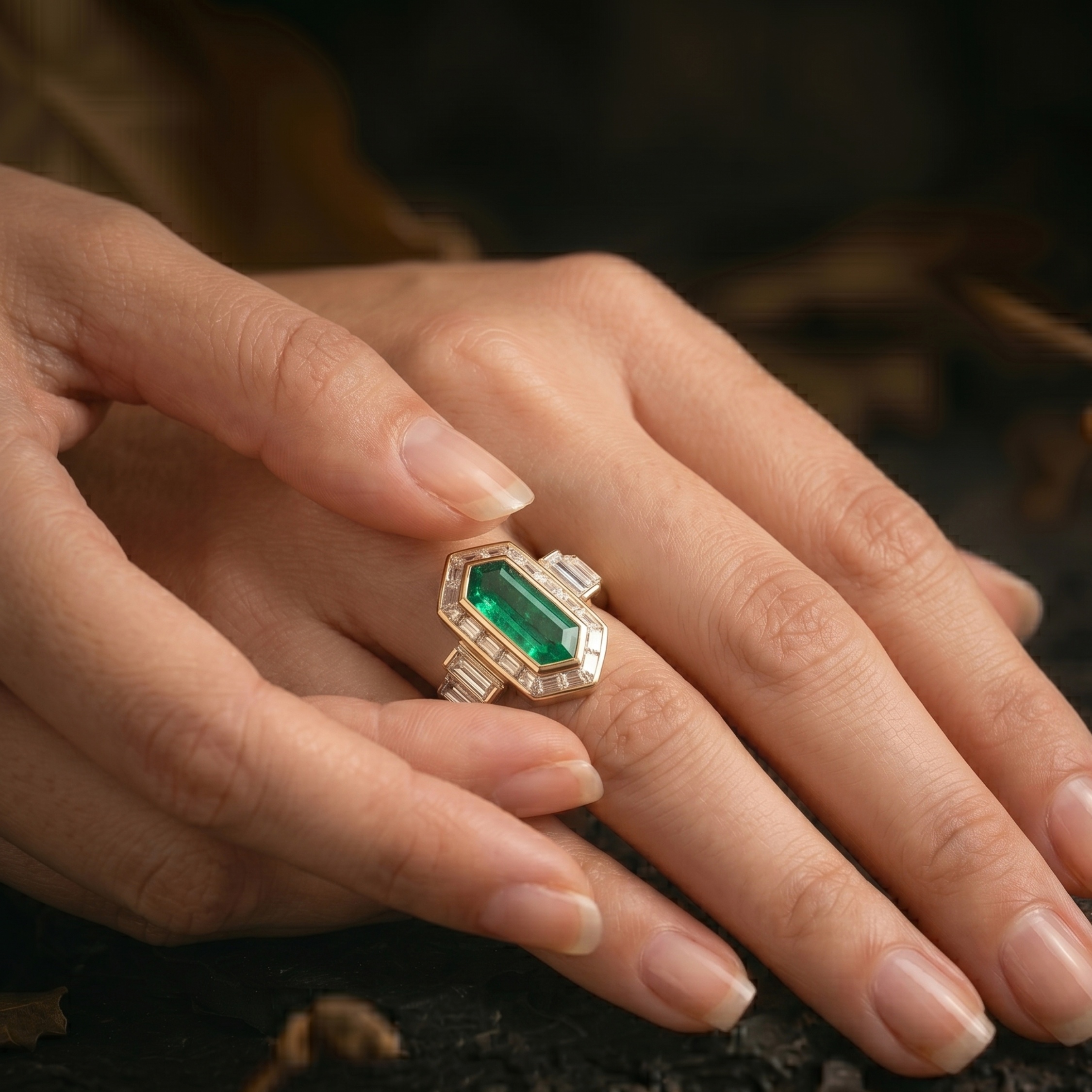 Vintage Long Hexagon Cut Green Emerald Ring, Art Deco Baguette Moissanite Engagement Ring, Promise Wedding Jewelry For Her, Anniversary Gift