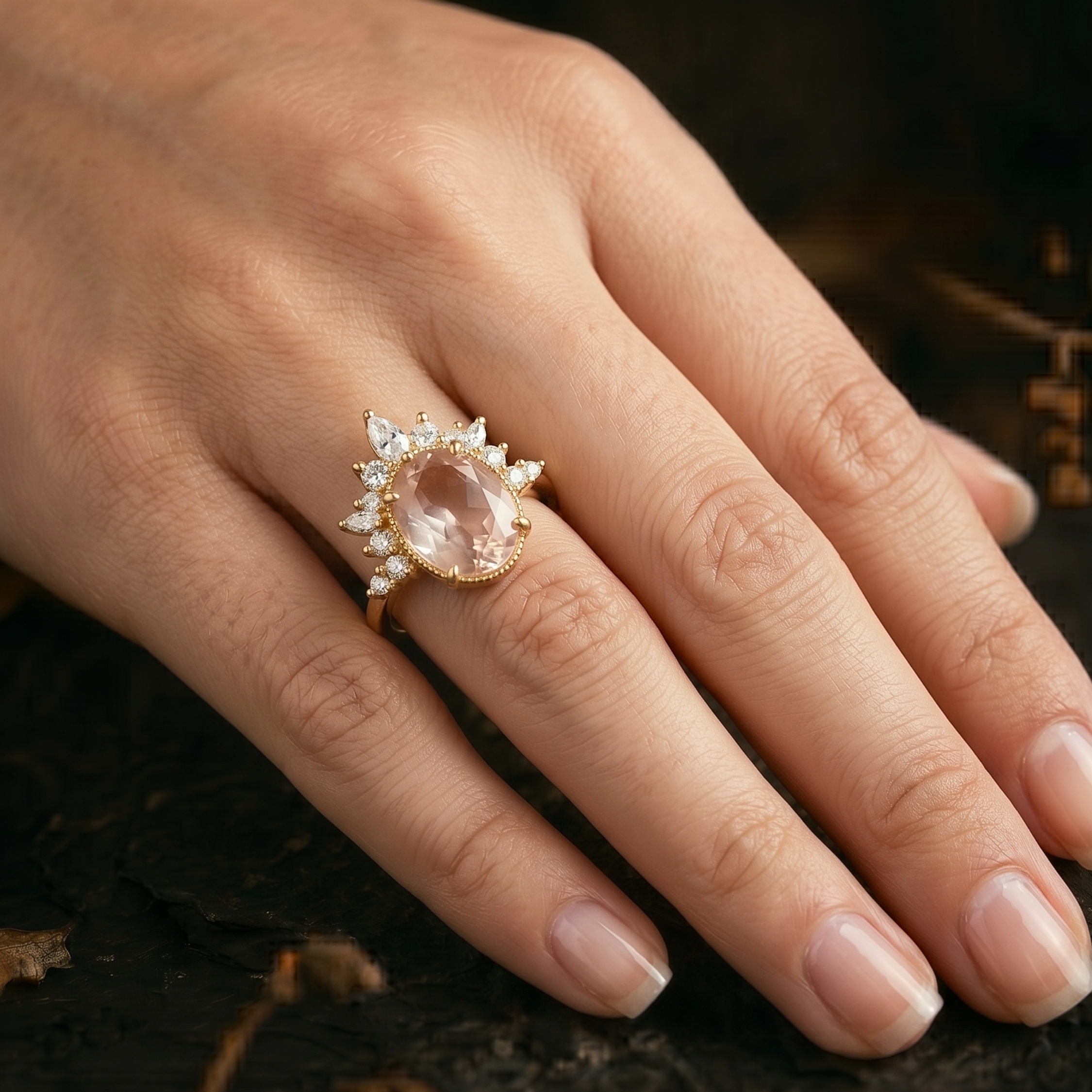 Oval Cut Rose Quartz Engagement Ring, 14K Gold Bezel Set Rose Quartz Moissanite Solitaire Ring, Bridal Minimalist Statement Jewelry Gift