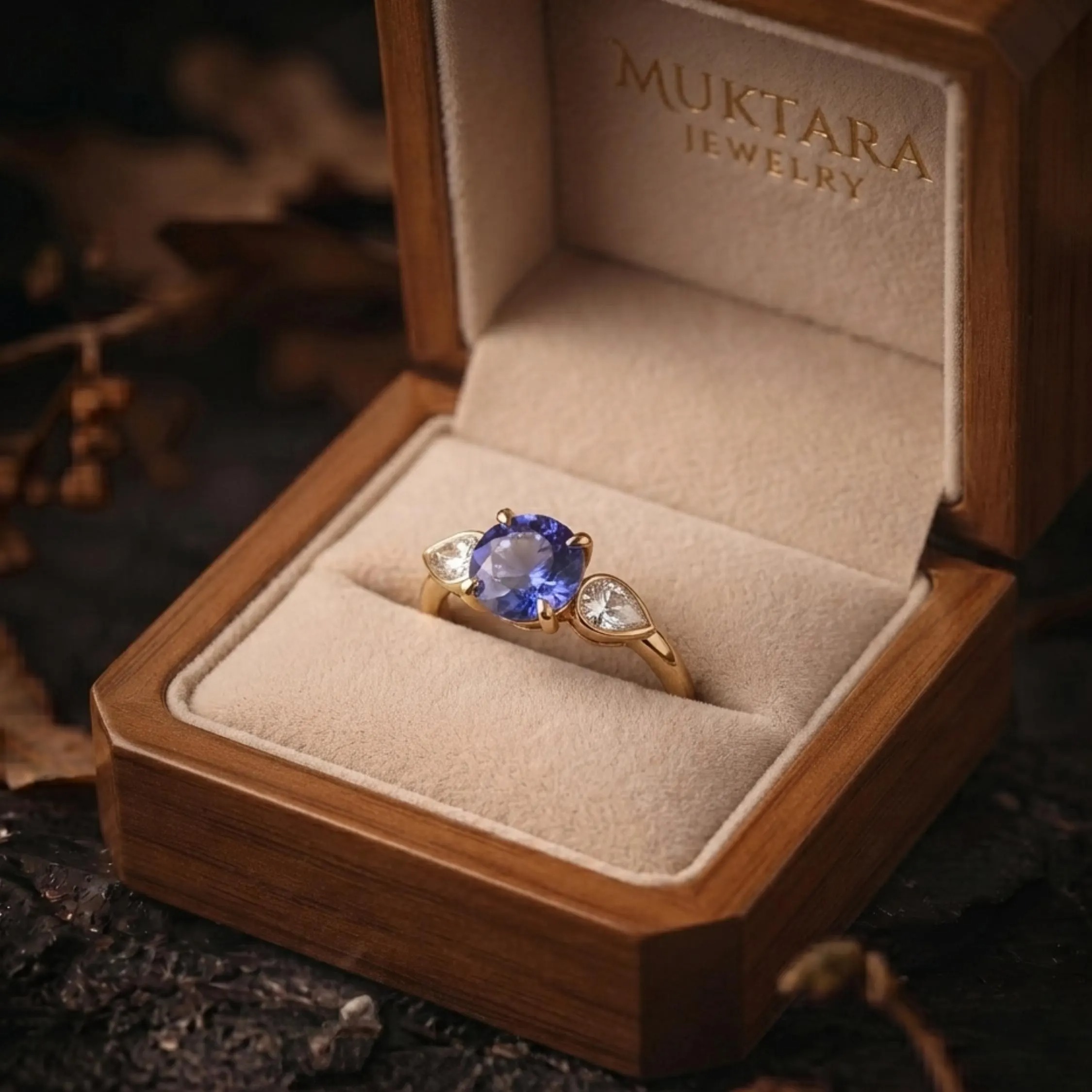 Unique Round Cut Tanzanite Engagement Ring, Pear Cut Tanzanite Moissanite Solitaire Wedding Ring, Vintage Inspired Birthstone Ring December