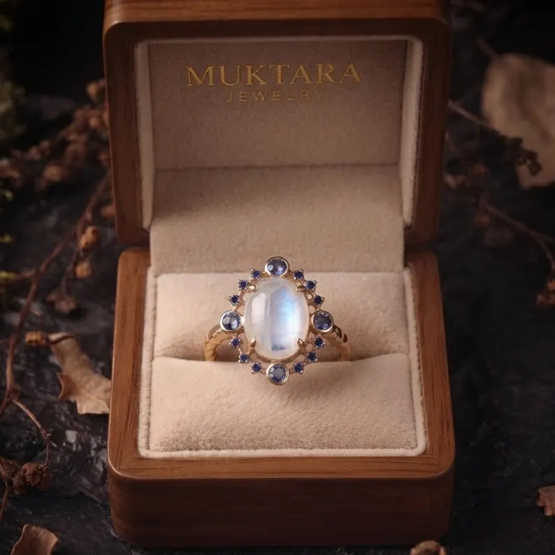 Vintage Oval Cut Moonstone Sapphire Engagement Ring, September Birthstone Jewelry, Promise Wedding Ring, Anniversary Birthday Gifts For Her