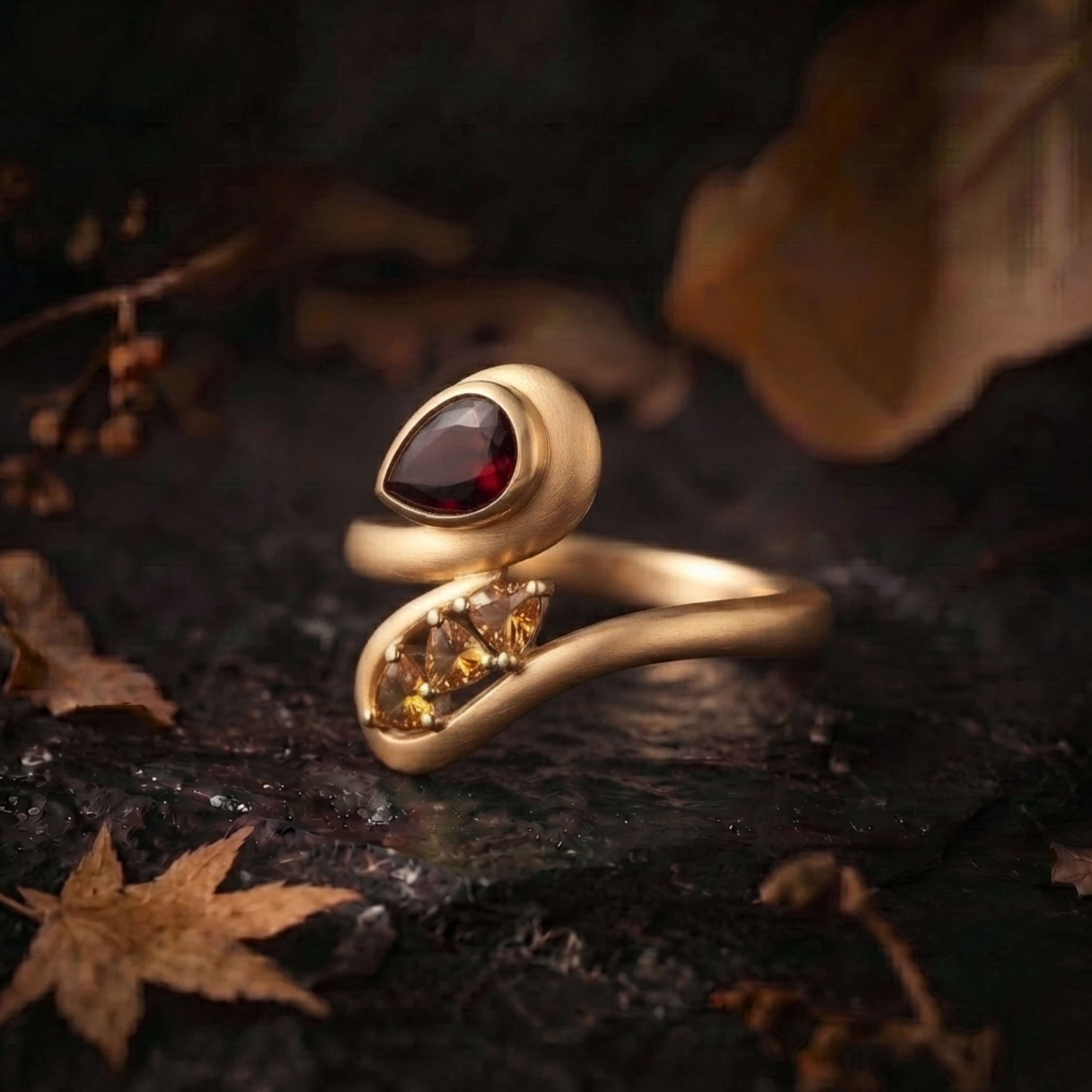 Unique Swan Inspired Statement Garnet Citrine Engagement Ring, Elegant Nature Inspired Wedding Ring, Garnet Citrine Birthday Gift For Women