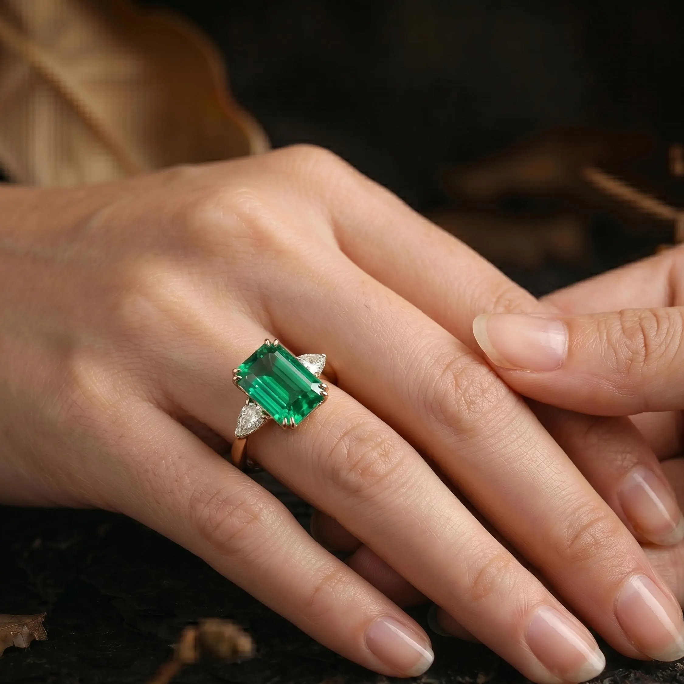 Emerald Cut Emerald Engagement Ring, May Birthstone Jewelry, 14k Gold Moissanite 3 Stone Promise Wedding Jewelry, Anniversary Birthday Gift