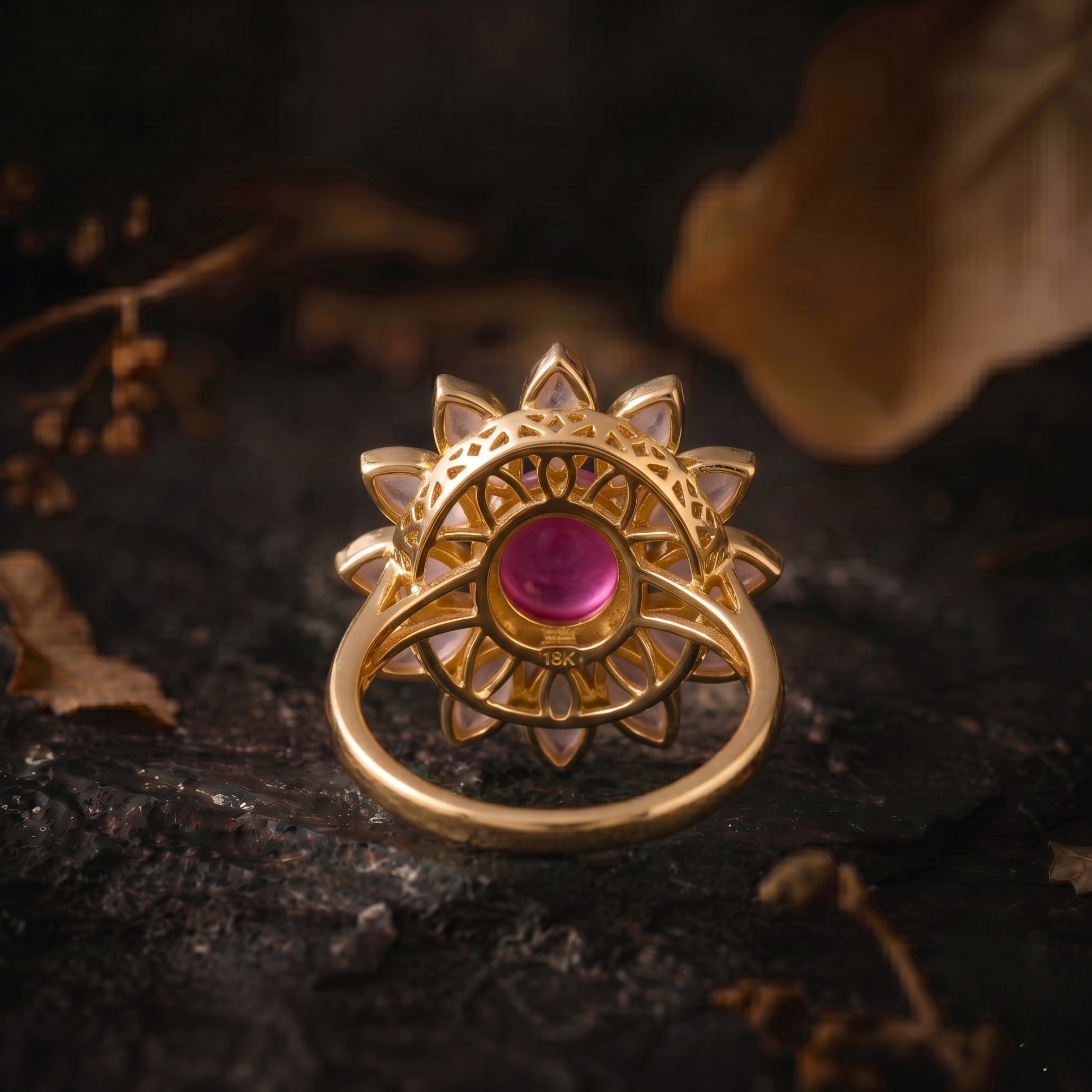 Natural Sapphire Quartz Flower Halo Ring/Pear Rose Quartz Engagement Ring/Handmade Art Deco Pink Sapphire Nature Inspired Fine Gift For Her