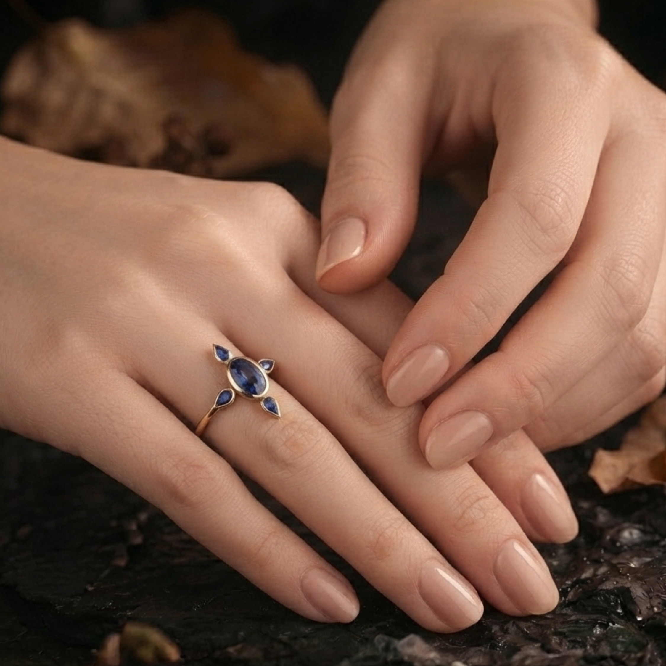 Genuine Blue Sapphire Engagement Ring/ 14k Gold Sapphire Halo Cluster Oval Ring/September Birthstone Gift/Promise Bridal Ring/Gift for Women