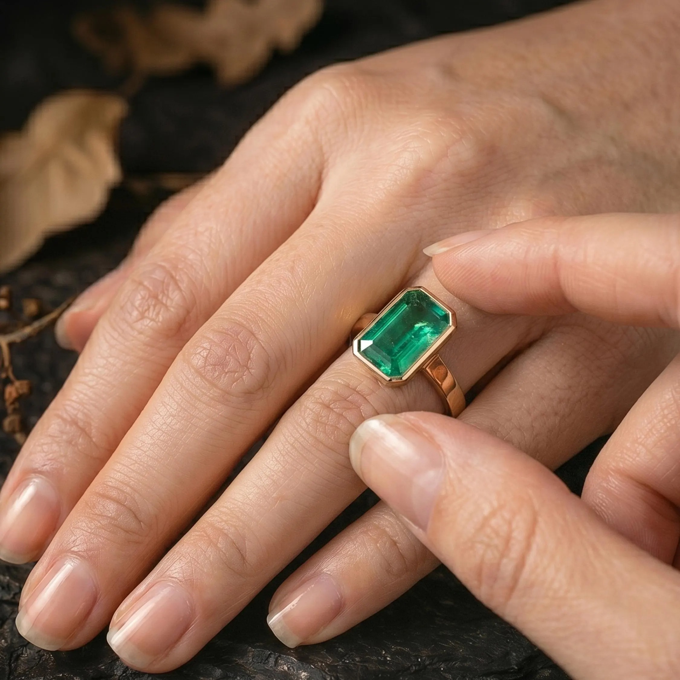 Unique Emerald Cut Emerald Engagement Ring, Vintage Art Deco Green September Birthstone Jewelry, Minimal Anniversary Birthday Gift For Women