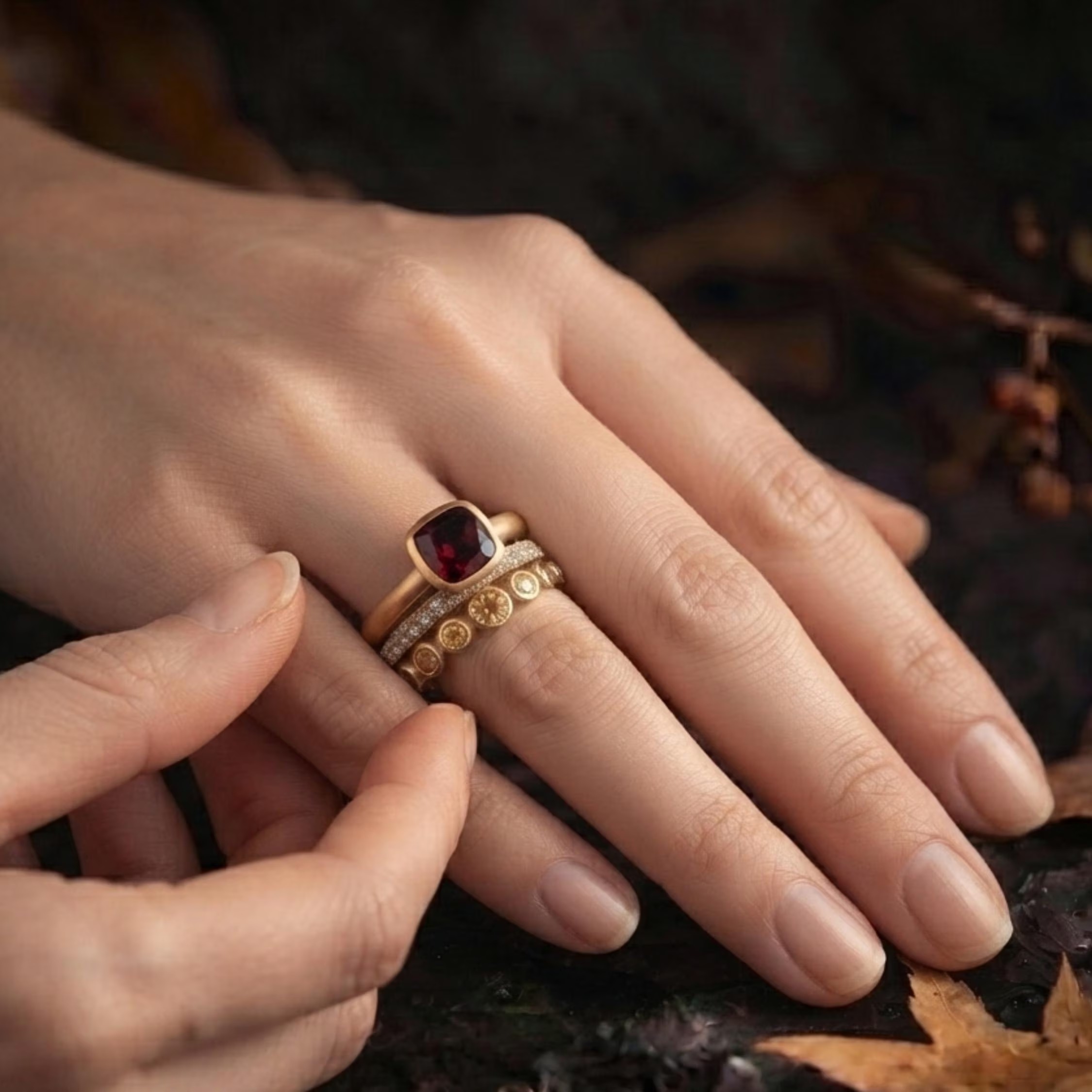 Vintage Cushion Cut Garnet Moissanite Engagement Ring Set, Red Garnet Citrine Wedding Bridal Ring Set, 3 Set Promise Ring Set Gift For Women