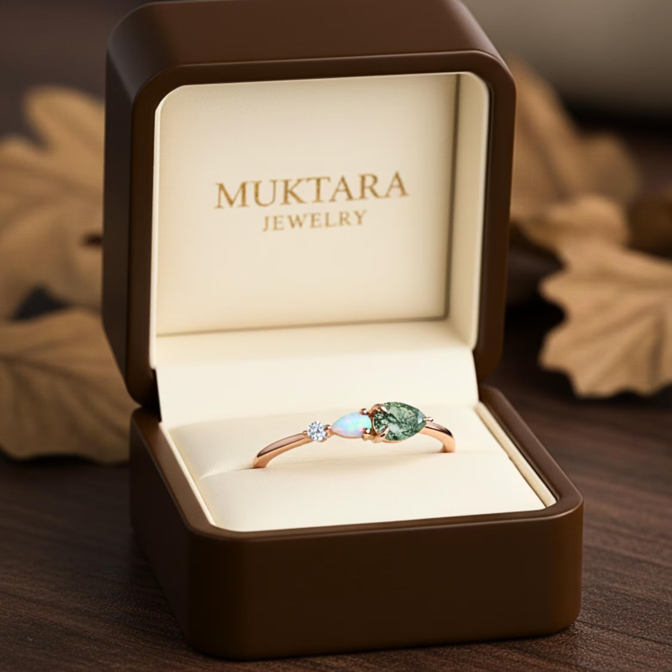 Vintage Pear Cut Moss Agate Opal Engagement Ring Art Deco Moissanite Wedding Band 3 Stone Ring Unique Women Bridal Promise Ring Gift For Her
