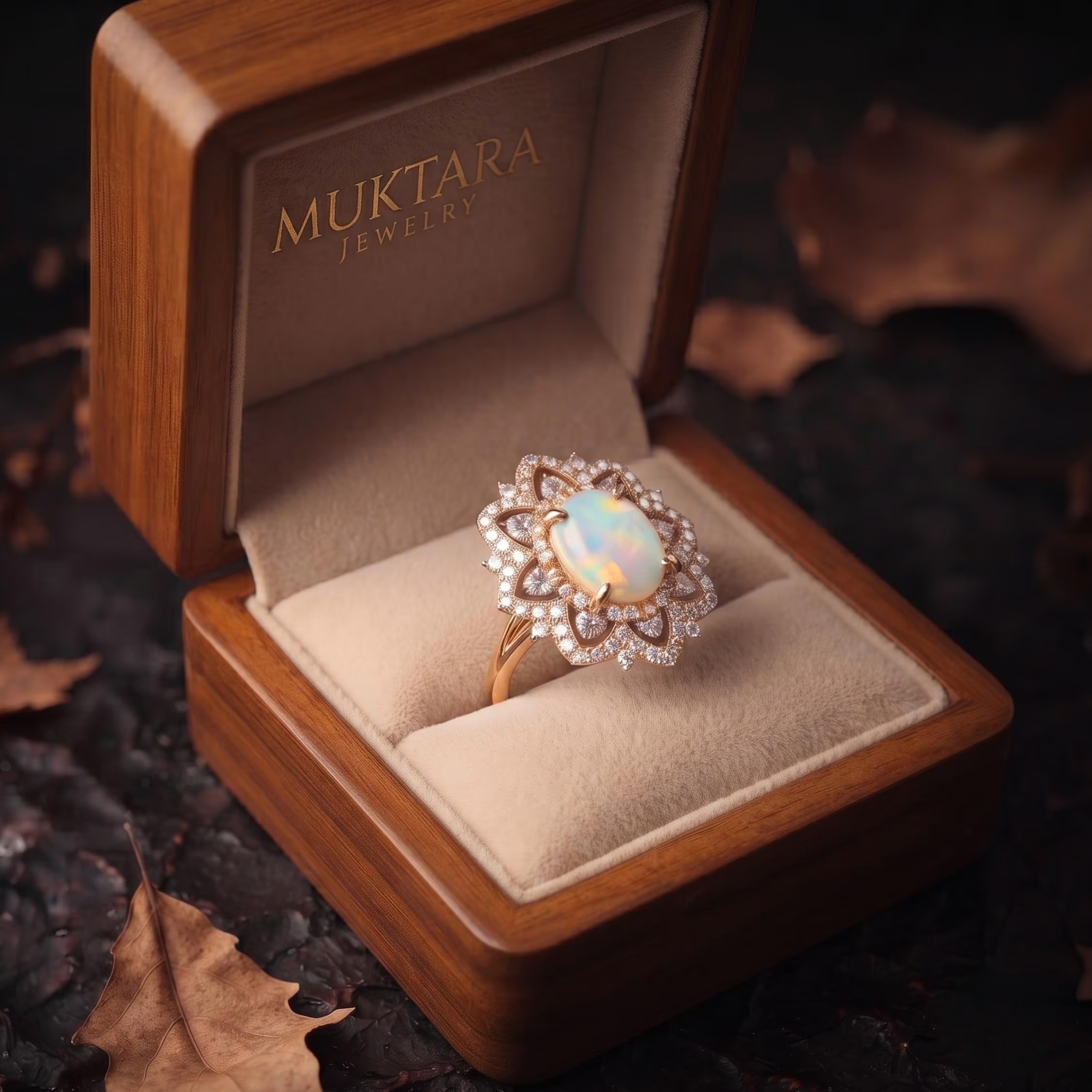 Unique Oval Cut White Opal Moissanite Engagement Ring, 14k White Opal Promise Wedding Ring for Women, Oval Opal Nature Inspired Ring Gift