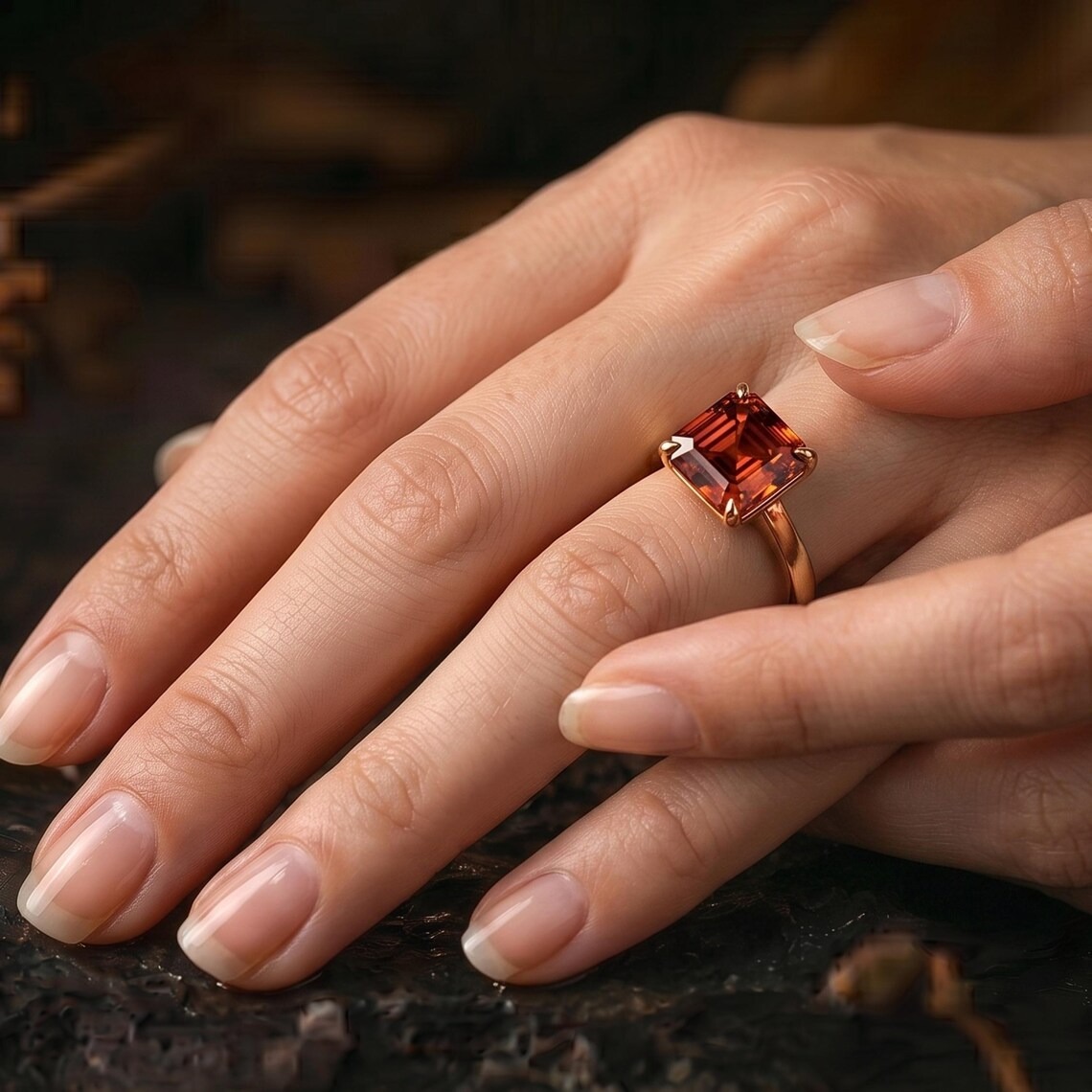 Vintage Square Cut Red Garnet Engagement Ring, January Birthstone Bridal Wedding Jewelry Red Stone Promise Anniversary Birthday gift for her