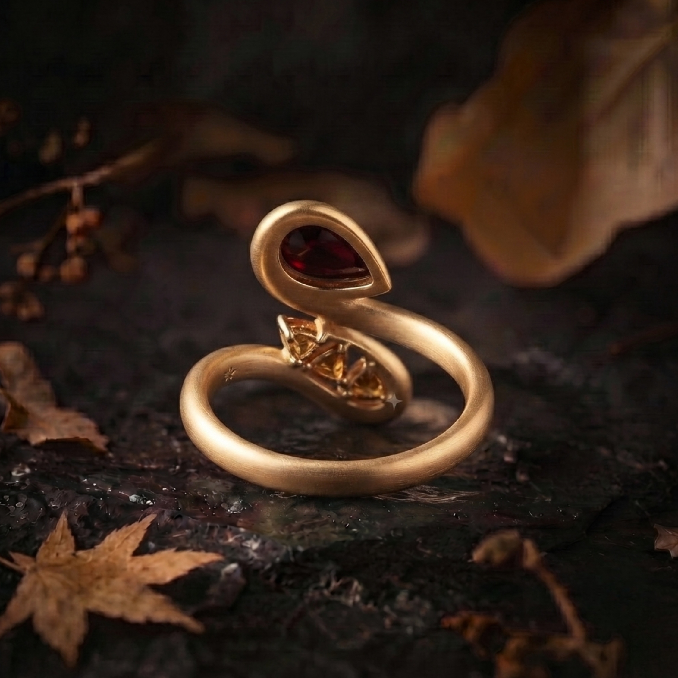 Unique Swan Inspired Statement Garnet Citrine Engagement Ring, Elegant Nature Inspired Wedding Ring, Garnet Citrine Birthday Gift For Women