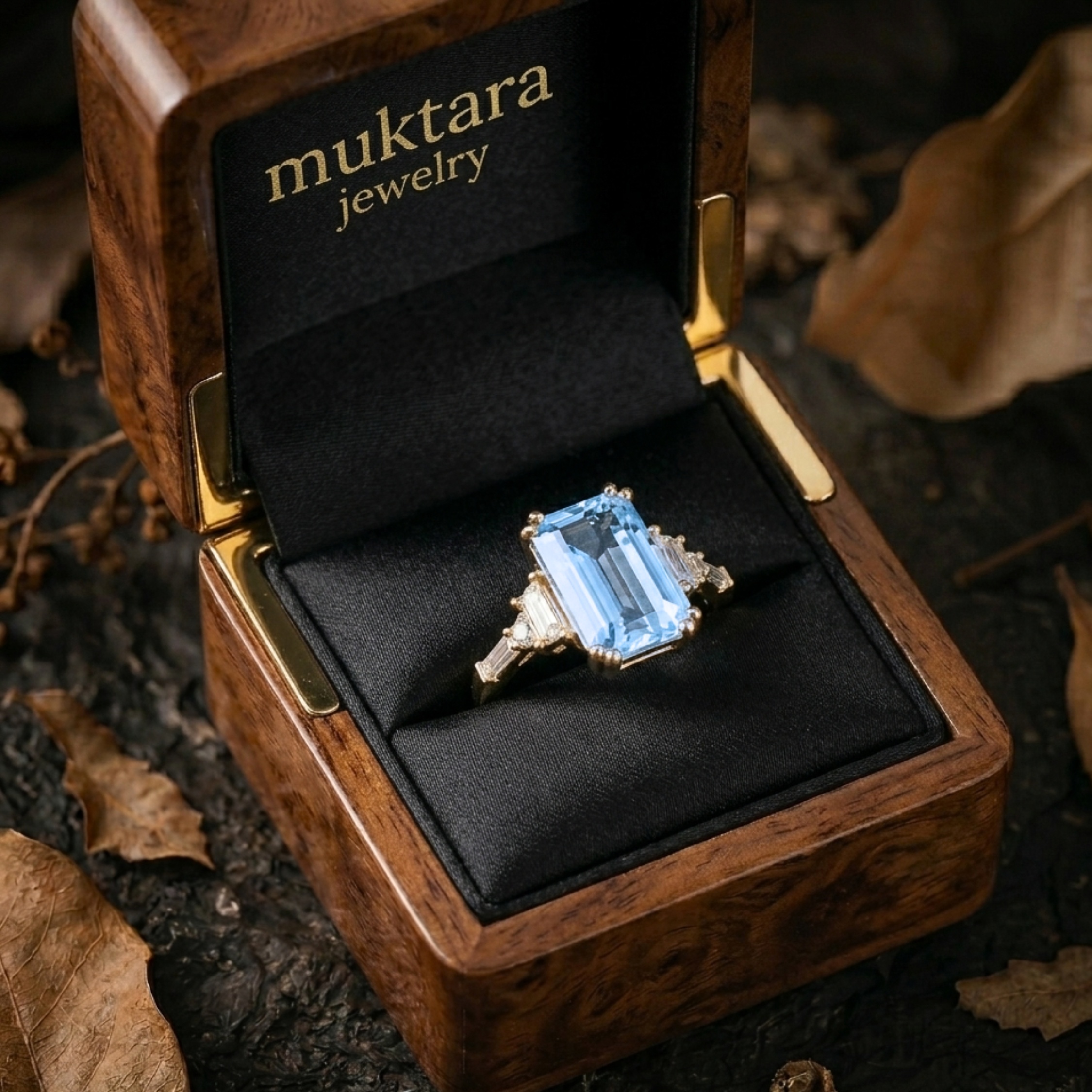 Vintage Emerald Cut Aquamarine Engagement Ring, 14k Gold Moissanite Ring, Unique March Birthstone Jewelry, Anniversary Birthday gift for her
